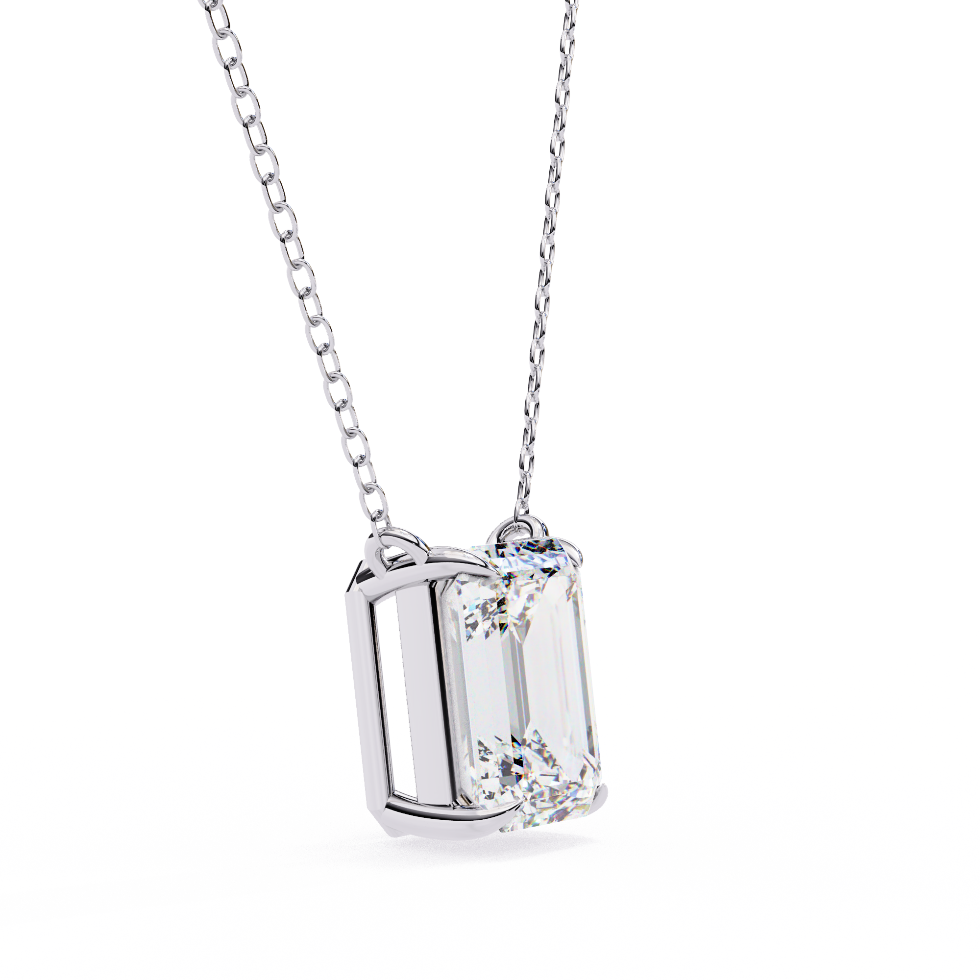 Sterling Silver Emerald-Cut Solitaire Pendant Necklace for Women