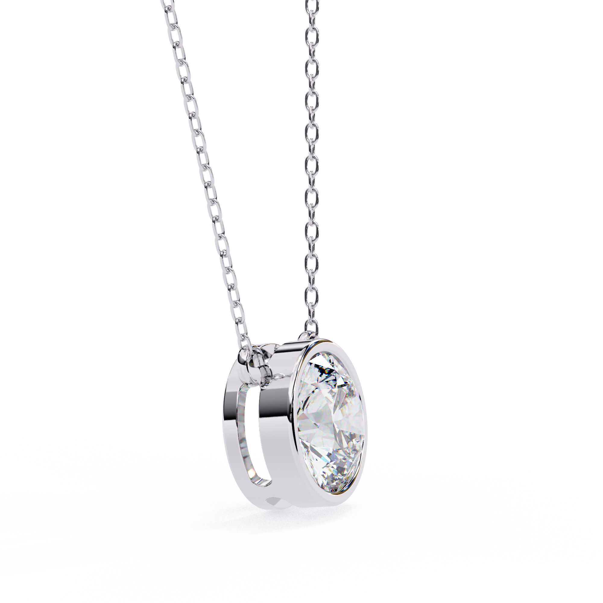 ISEHRA Sleek Bezel Diamond Solitaire Sterling Silver Pendant Necklace for Women
