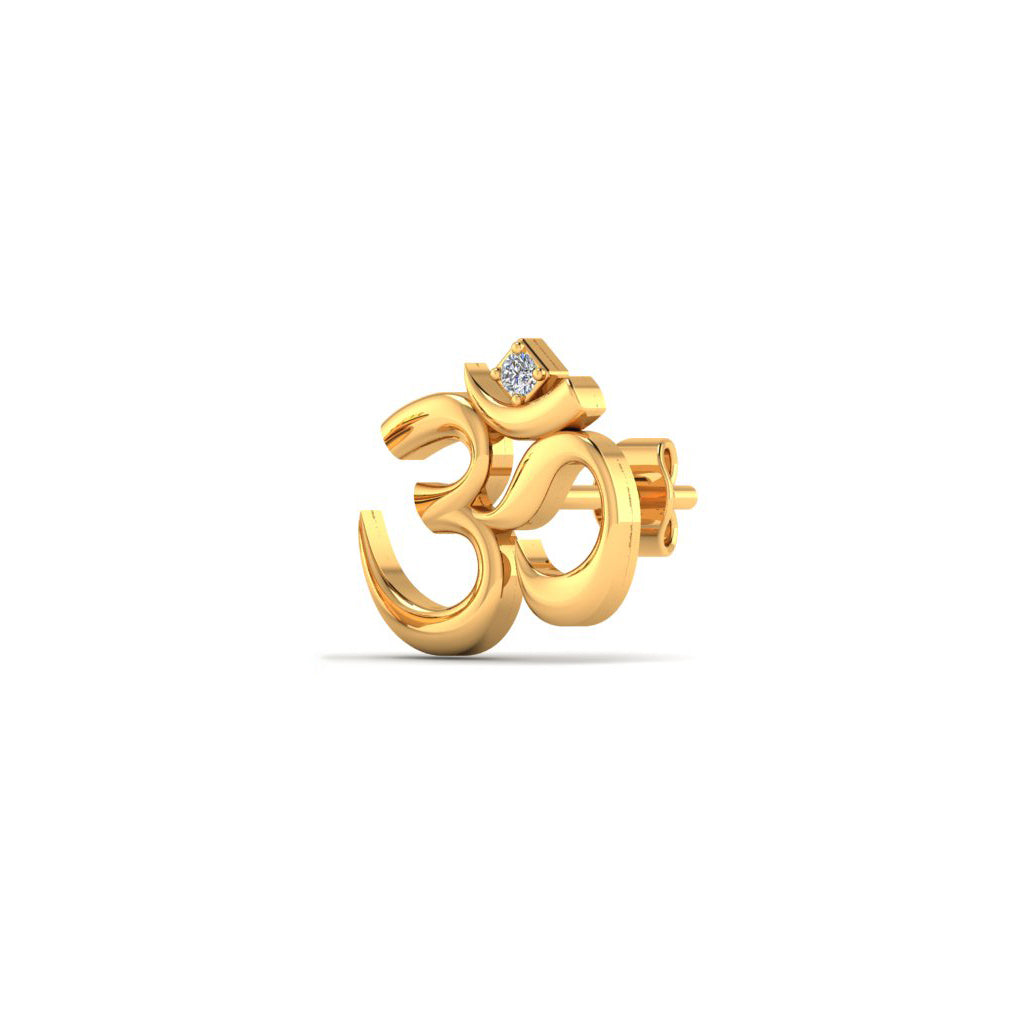 Men's Om Gold 925 Sterling Silver Single Stud Earring
