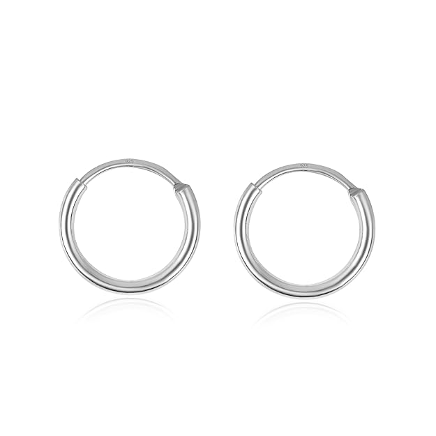 925 Sterling Silver 12mm Plain Bali Hoop Earrings for Women