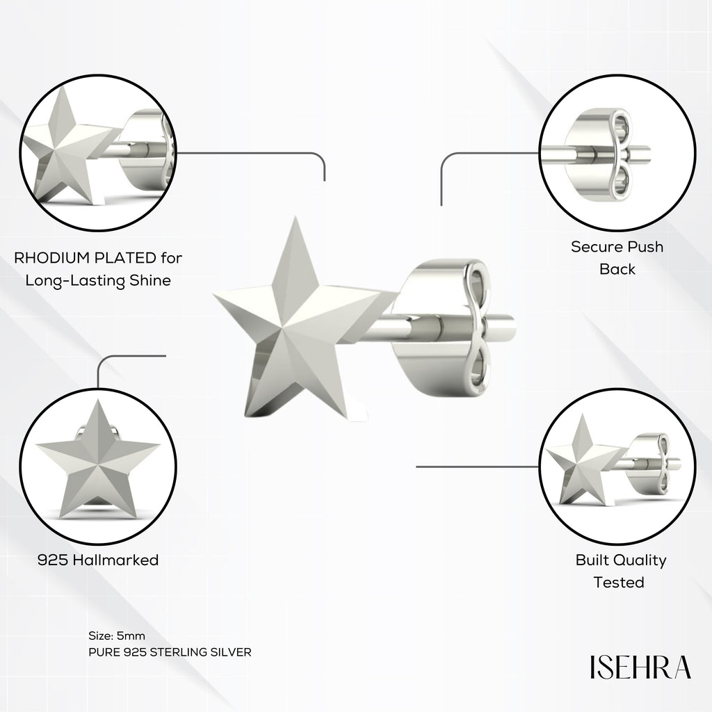 925 Silver Star Stud Earring for Men
