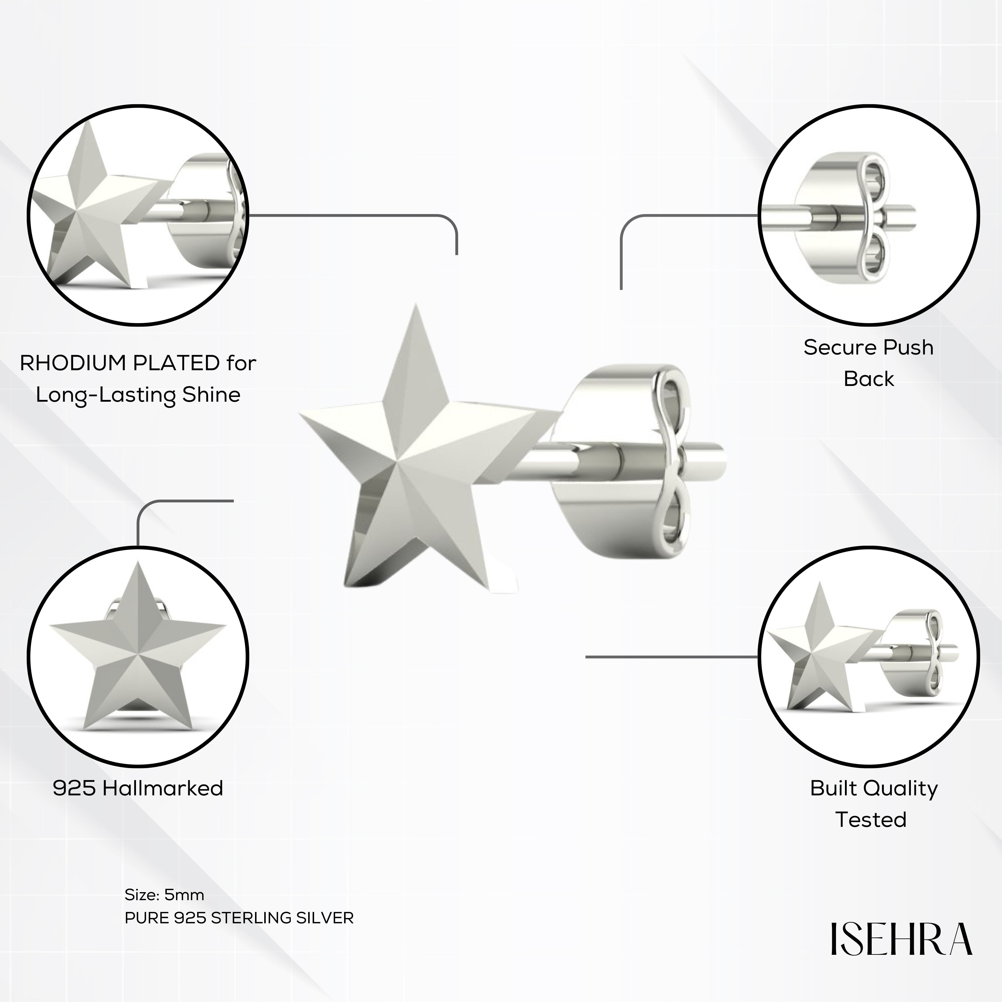 925 Silver Star Stud Earring for Men