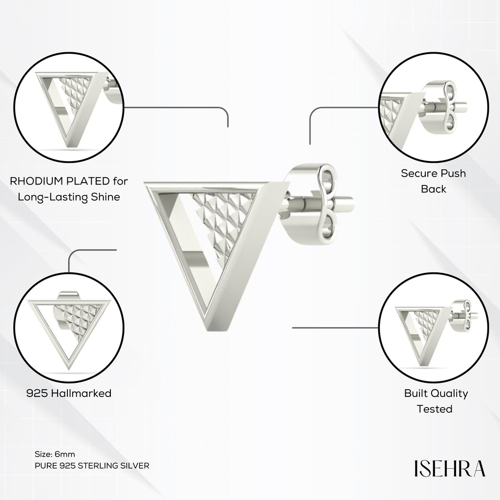 Triangle silver earrings for men – Minimalist Geometric 925 silver earring