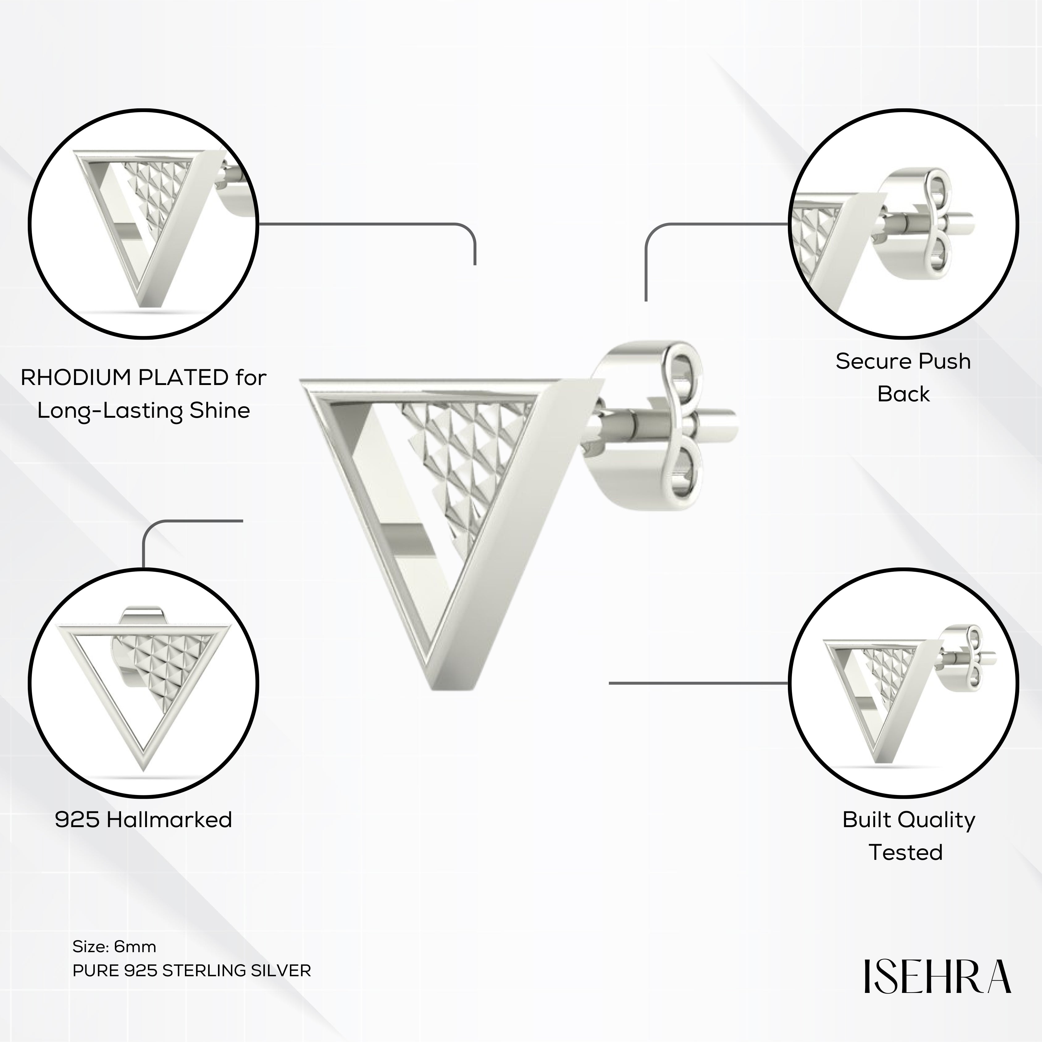 Triangle silver earrings for men – Minimalist Geometric 925 silver earring