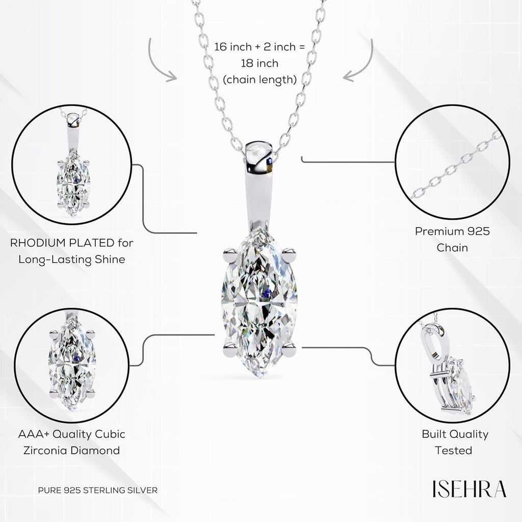 ISEHRA Marquise Goddess Glance Sterling Silver Pendant Necklace for Women