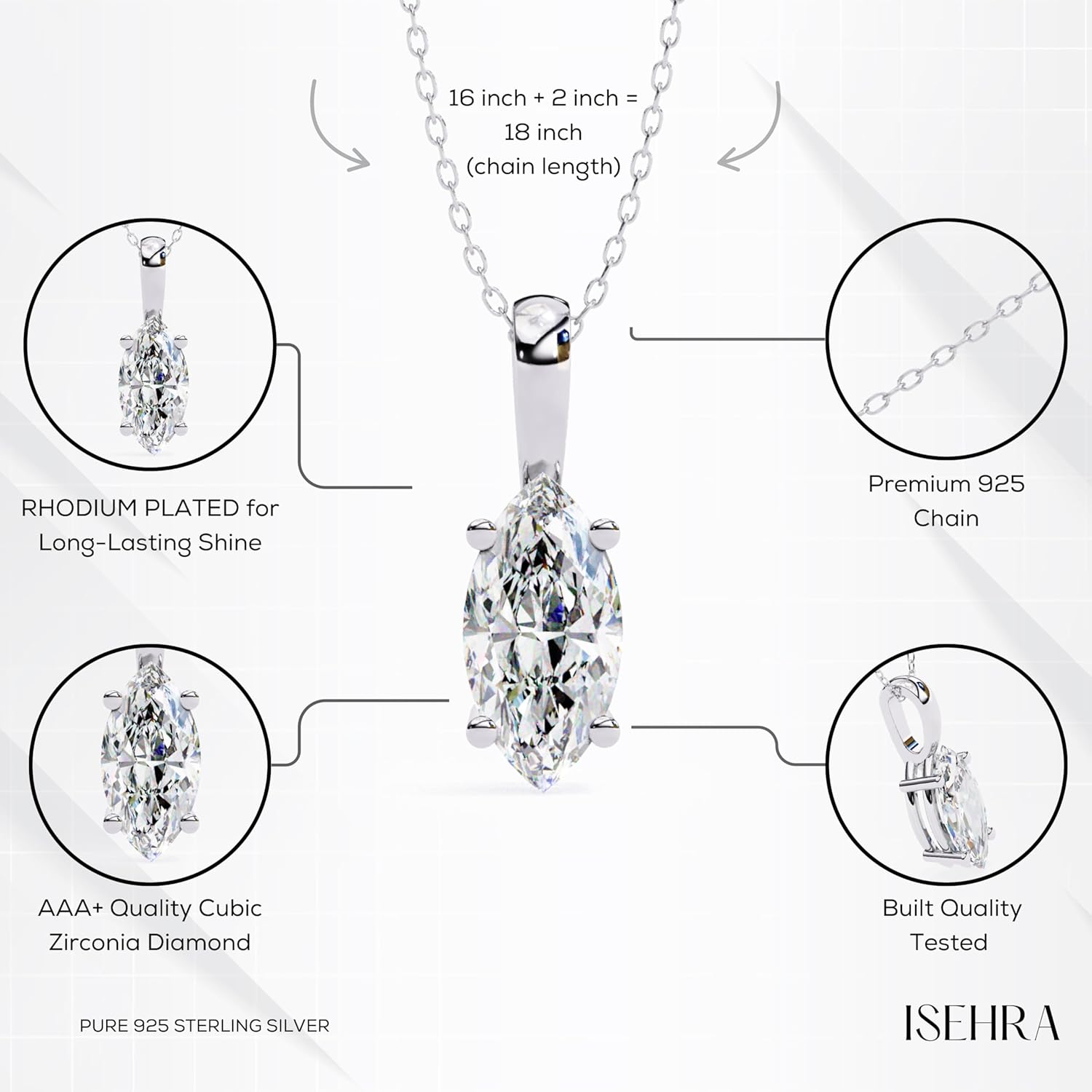 ISEHRA Marquise Goddess Glance Sterling Silver Pendant Necklace for Women