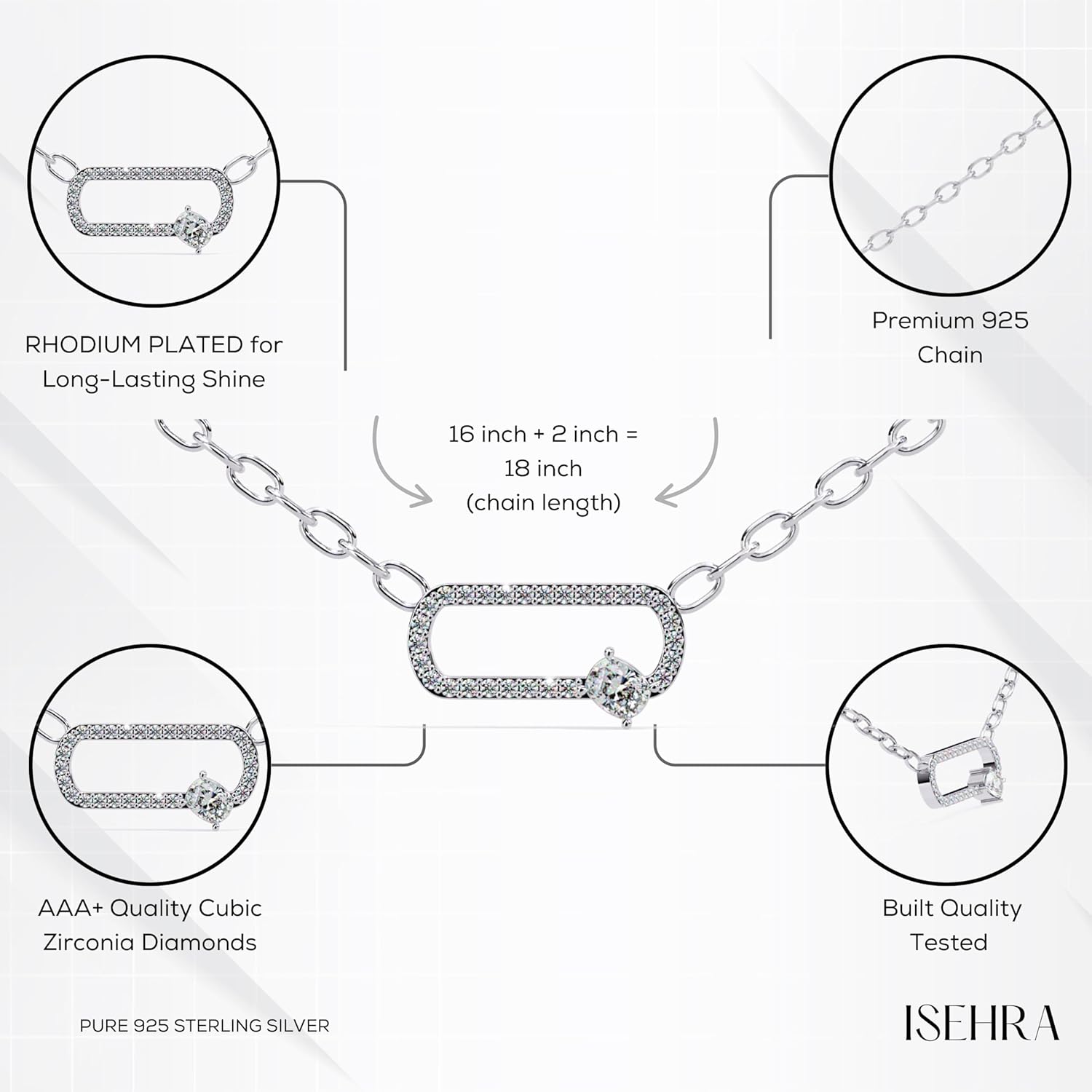 ISEHRA Offset Spark 925 Sterling Silver Pendant Necklace