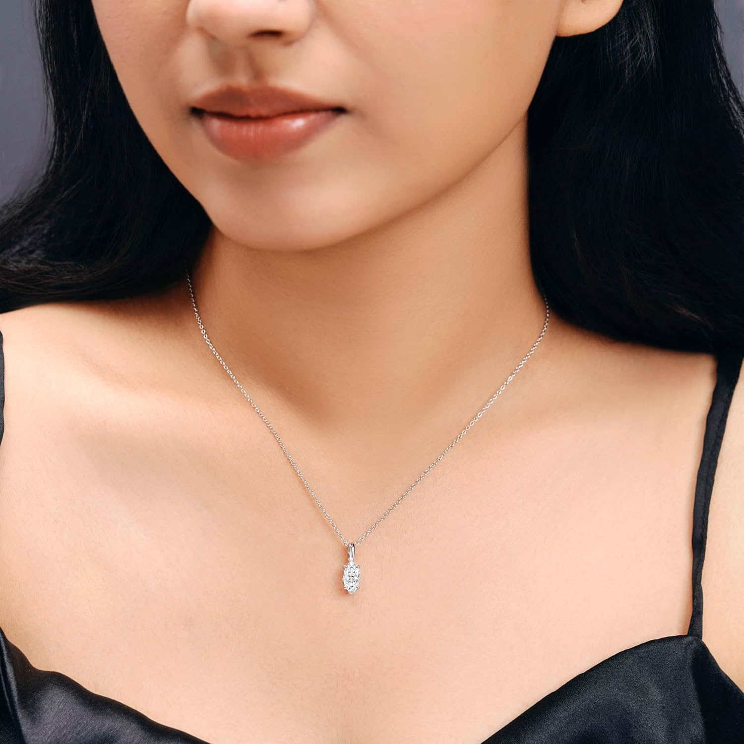 ISEHRA Marquise Goddess Glance Sterling Silver Pendant Necklace for Women