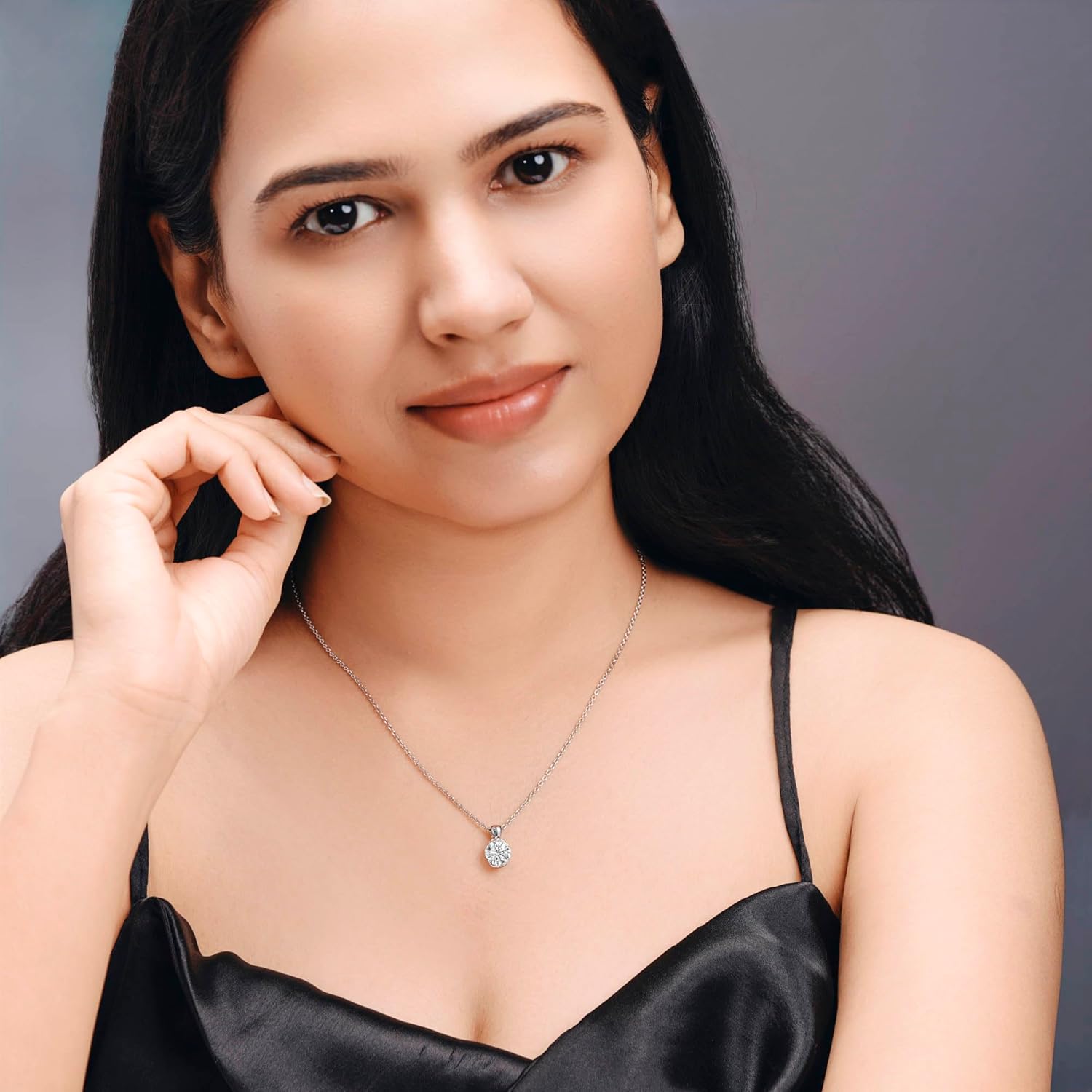 ISEHRA Fluid Glow Sterling Silver Solitaire Pendant Necklace for Women