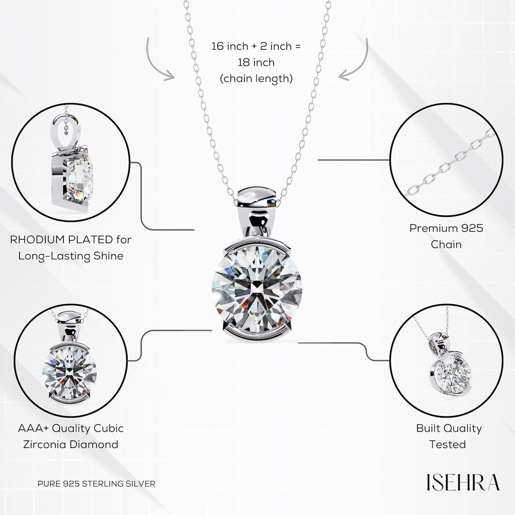 ISEHRA Fluid Glow Sterling Silver Solitaire Pendant Necklace for Women
