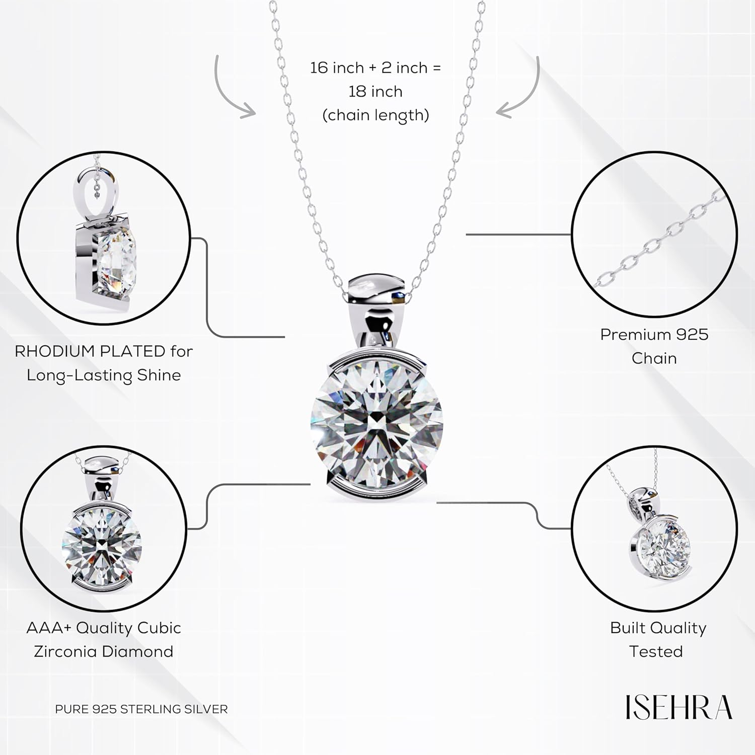 ISEHRA Fluid Glow Sterling Silver Solitaire Pendant Necklace for Women