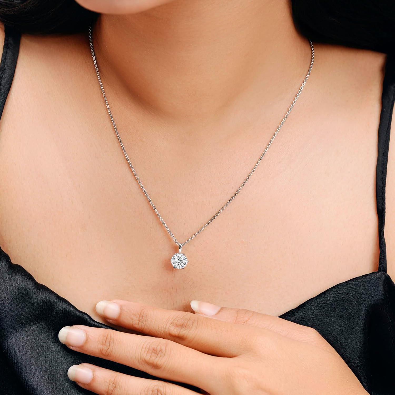 ISEHRA Pure Radiance Solitaire Sterling Silver Pendant Necklace for Women