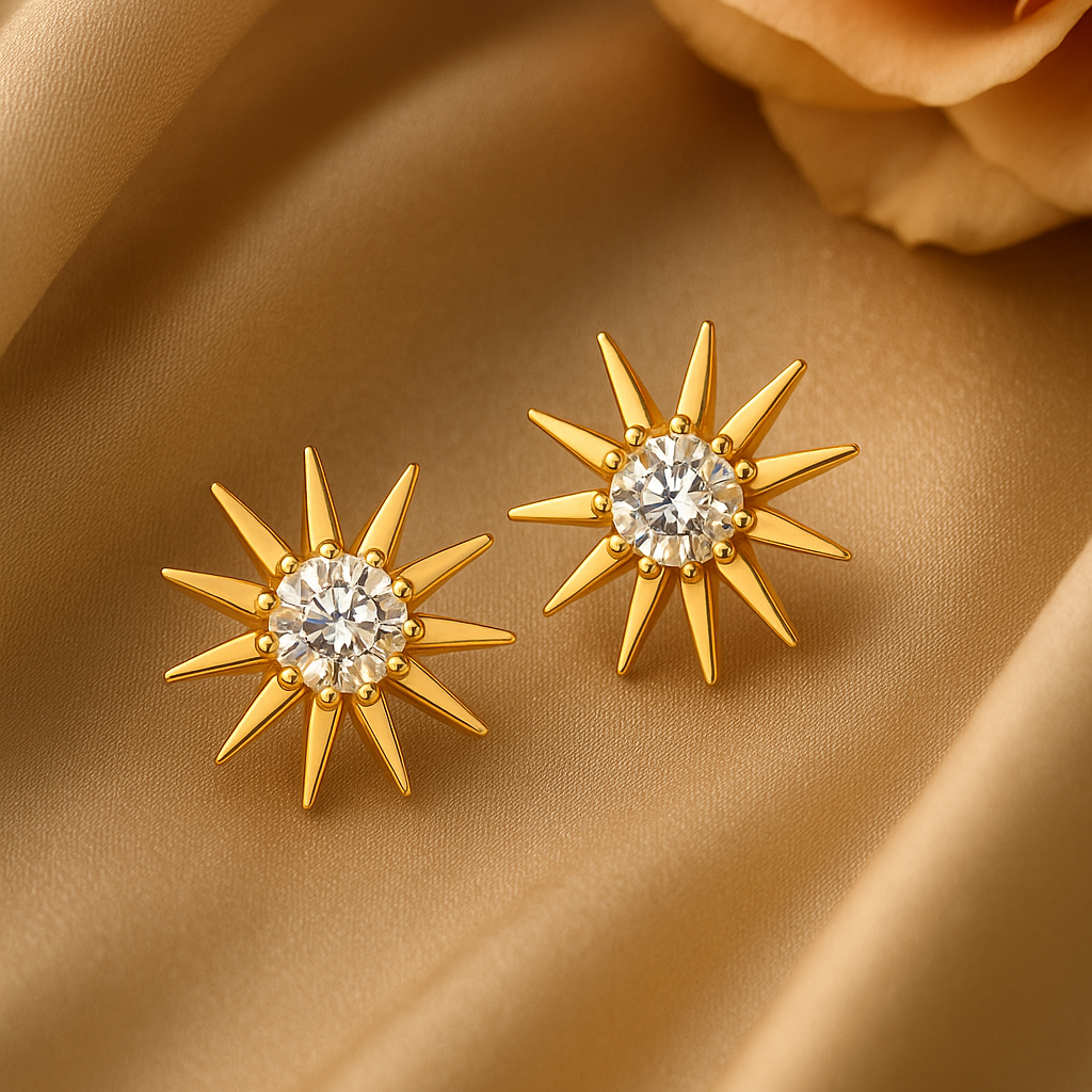 Sun Earrings Stud for Women – 925 Silver & 18k Gold Plated Jewellery