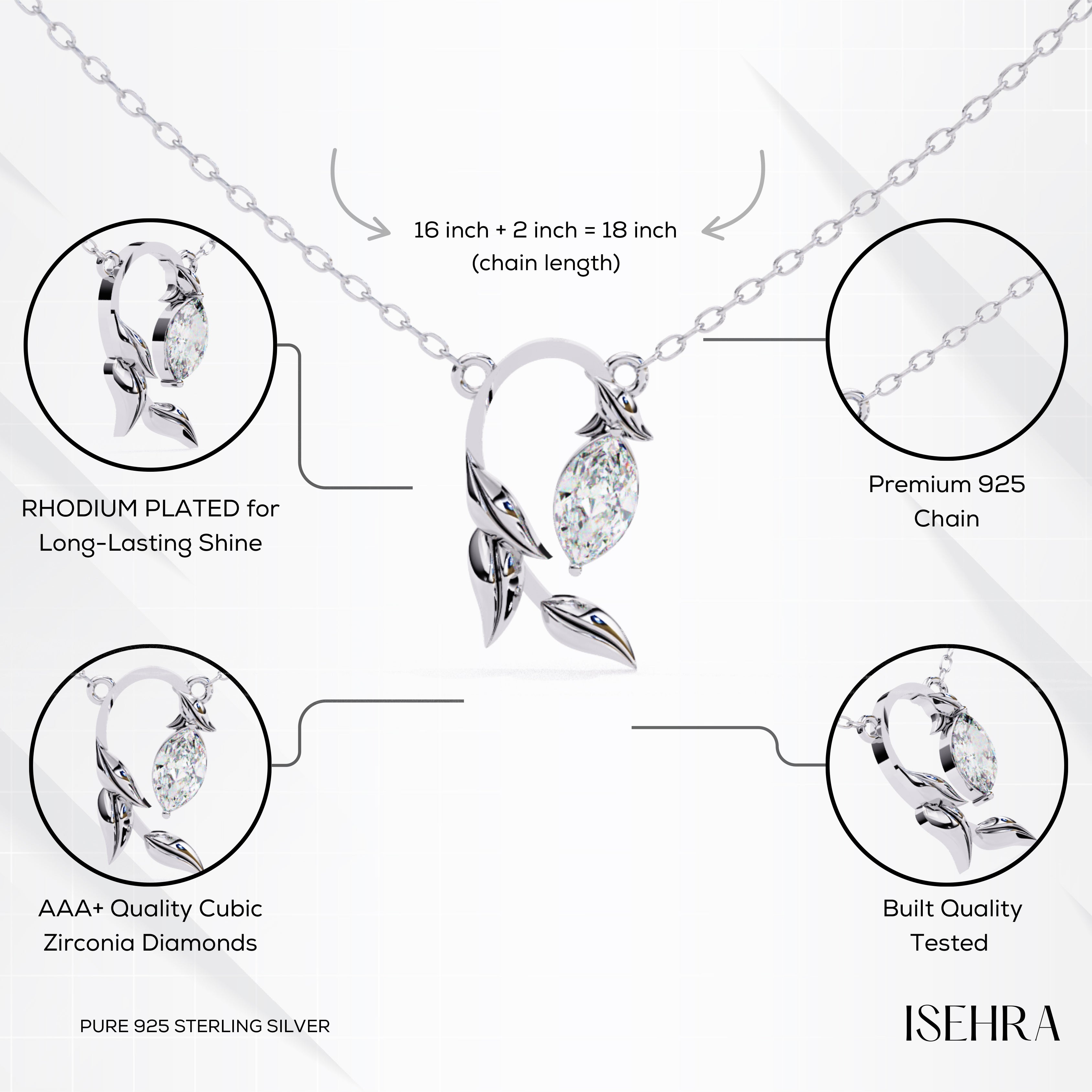 Luna Flora 925 Sterling Silver Pendant Necklace for Women