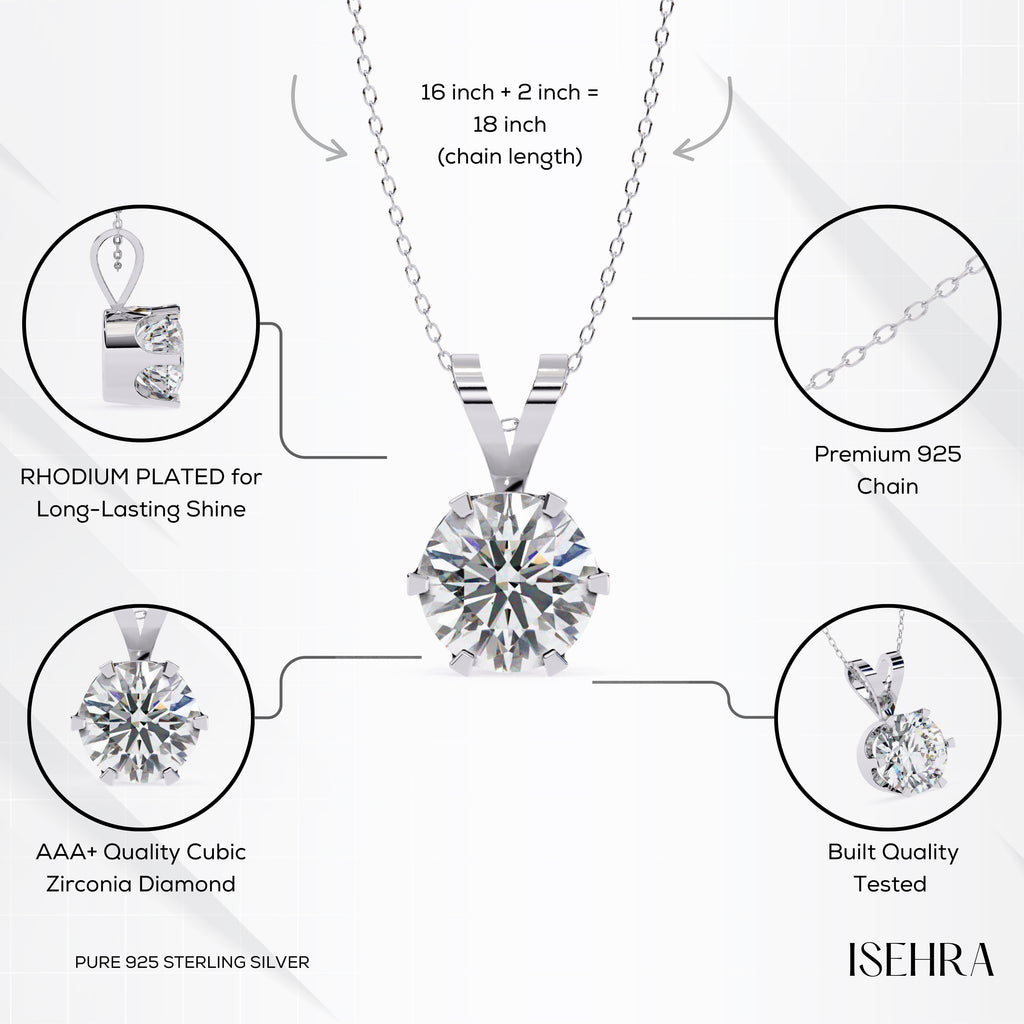 ISEHRA Crown Solitaire Sterling Silver Pendant Necklace for Women