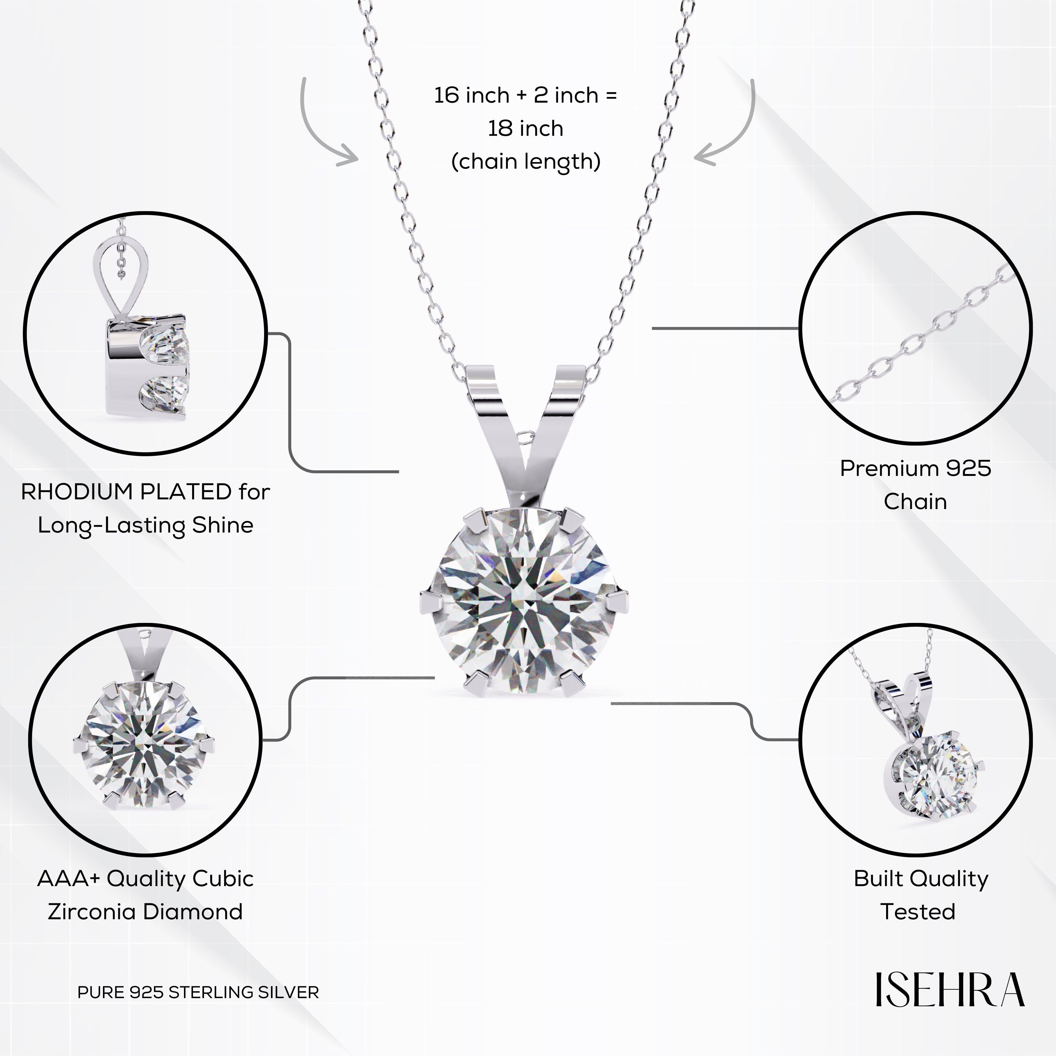ISEHRA Crown Solitaire Sterling Silver Pendant Necklace for Women