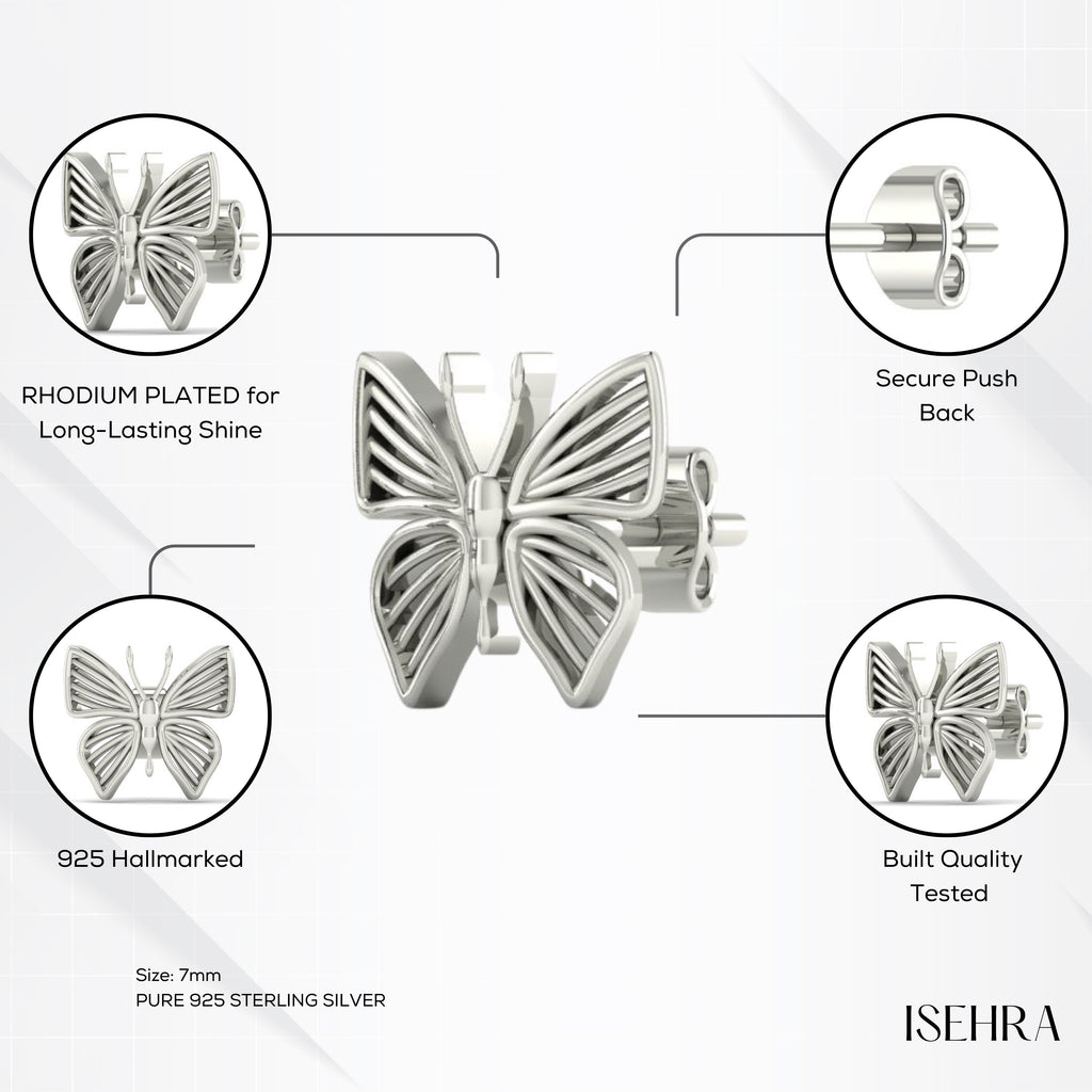 Butterfly Stud Earrings for Women & Girls | 925 Sterling Silver