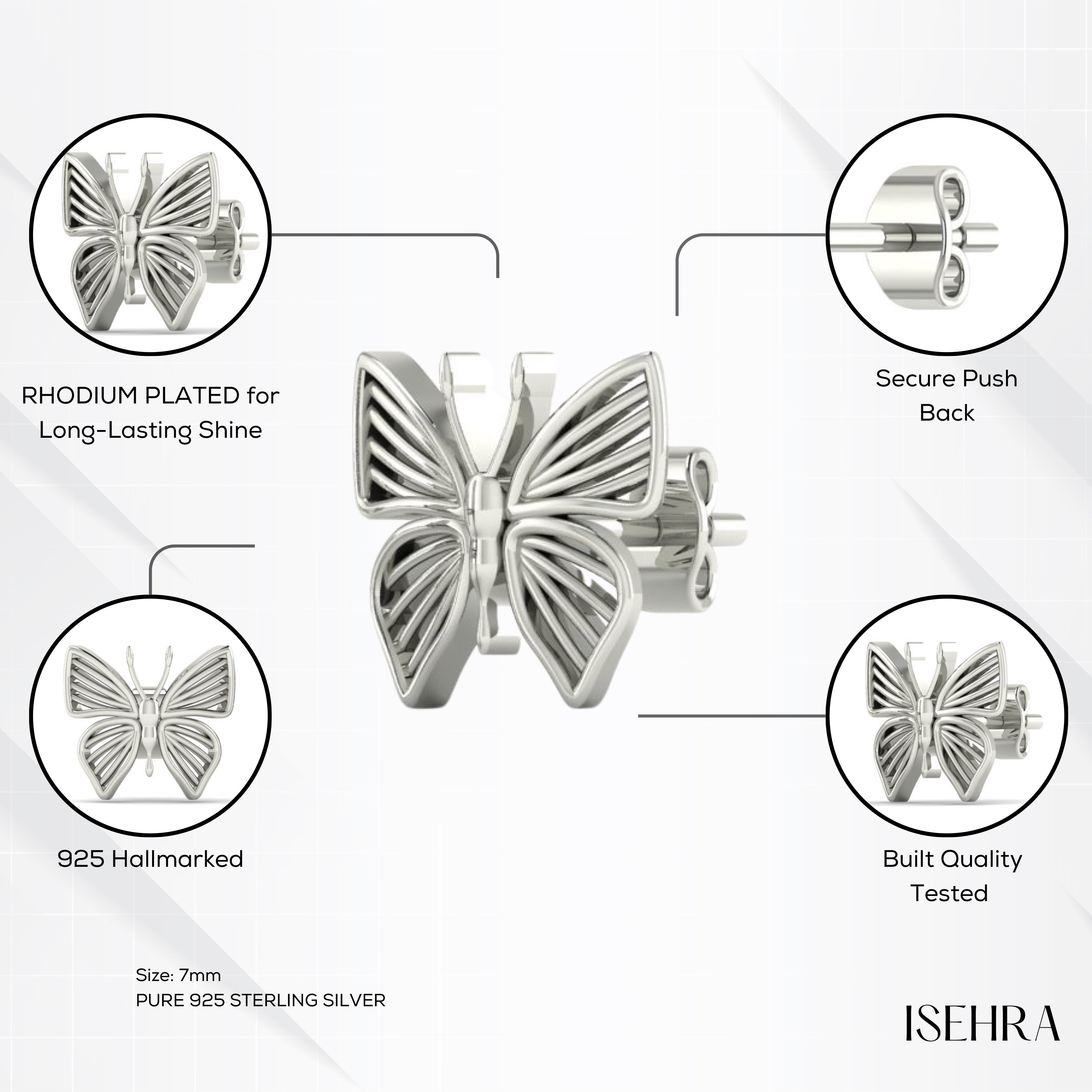 Butterfly Stud Earrings for Women & Girls | 925 Sterling Silver