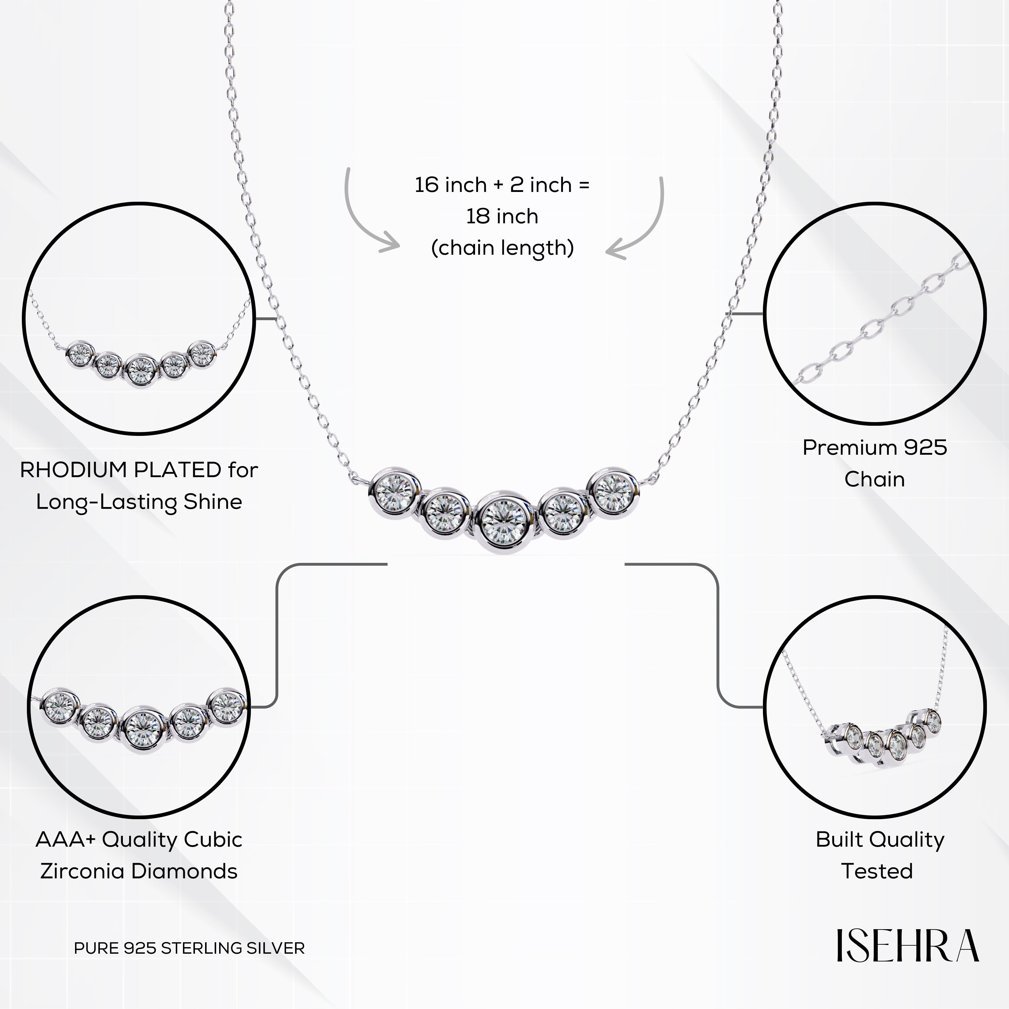 ISEHRA Lyrical Bend Sterling Silver Pendant Necklace for Women