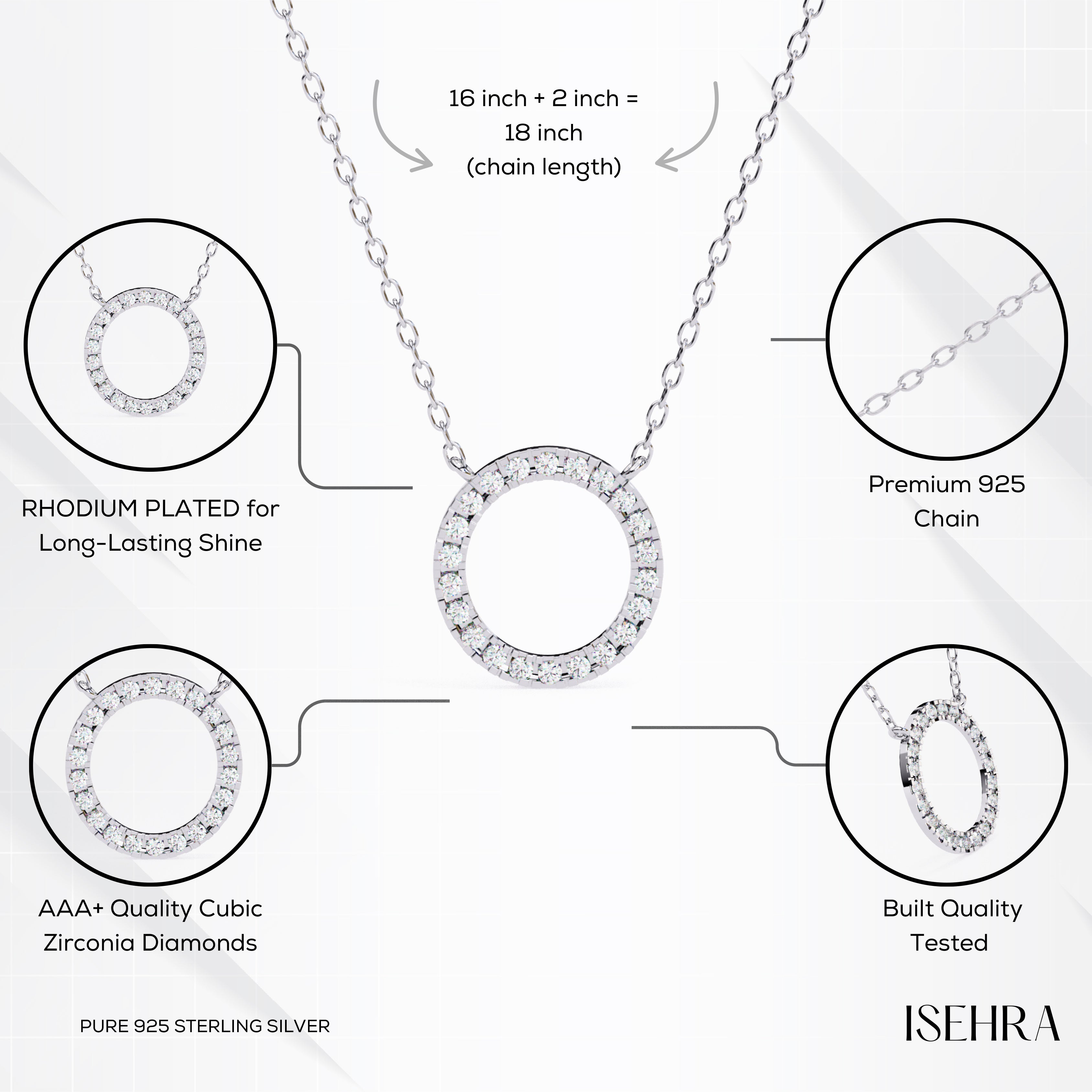 ISEHRA Sterling Silver Open Circle Pendant Necklace for Women