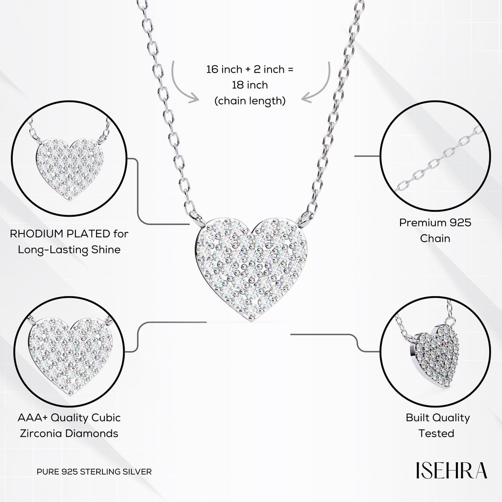 ISEHRA Heart Aura Sterling Silver Pendant Necklace for Women
