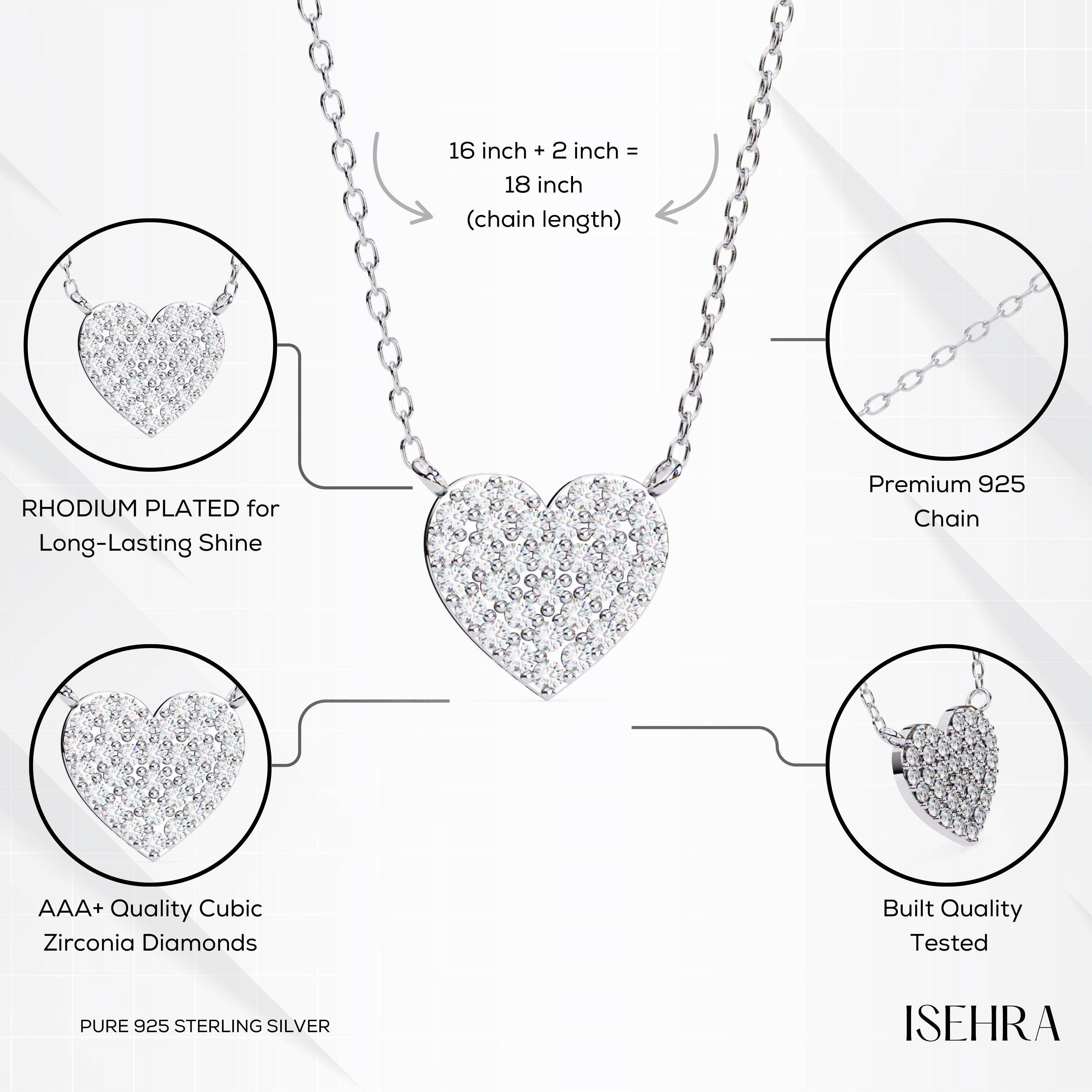 ISEHRA Heart Aura Sterling Silver Pendant Necklace for Women