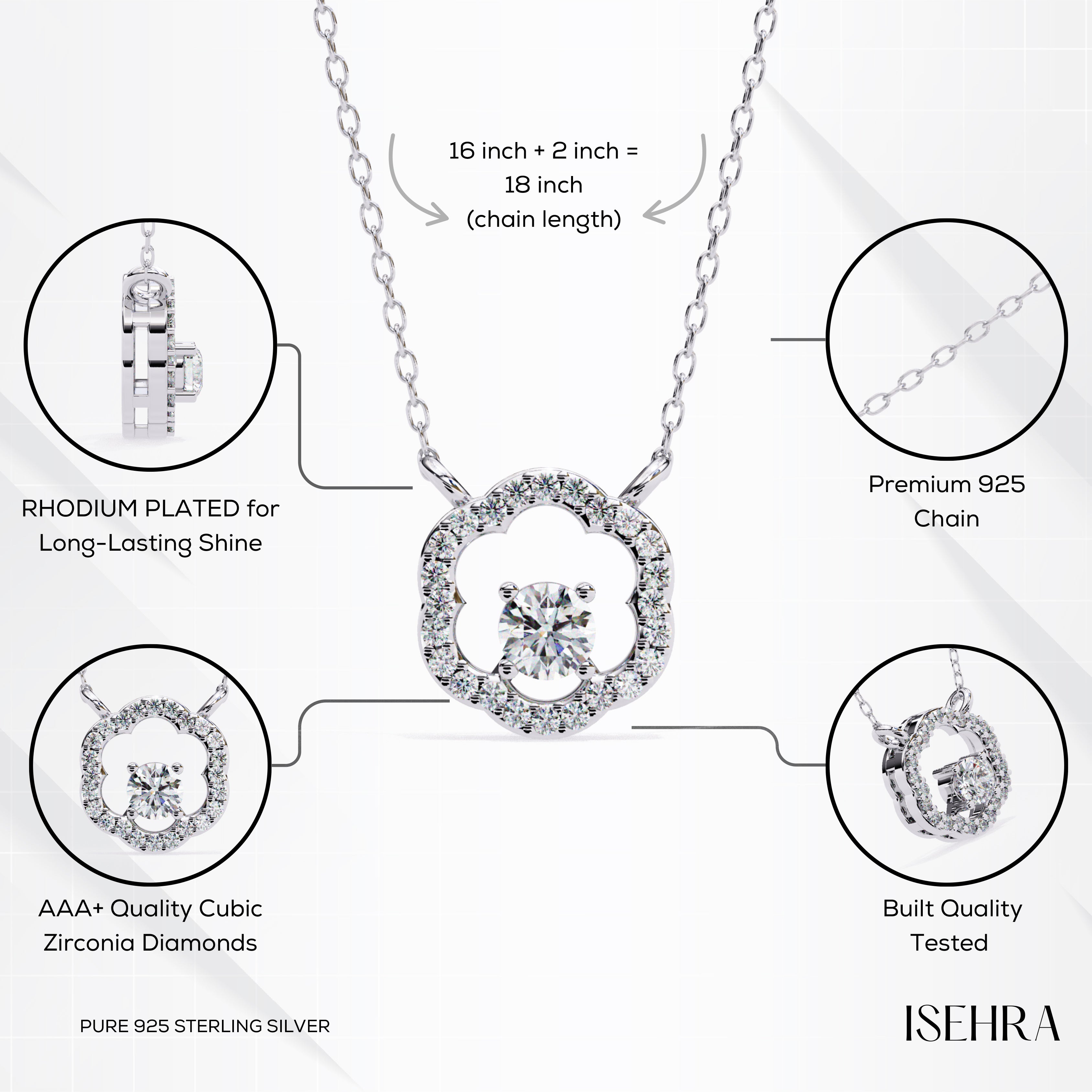ISEHRA Dancing Petal Women’s Sterling Silver Pendant Necklace