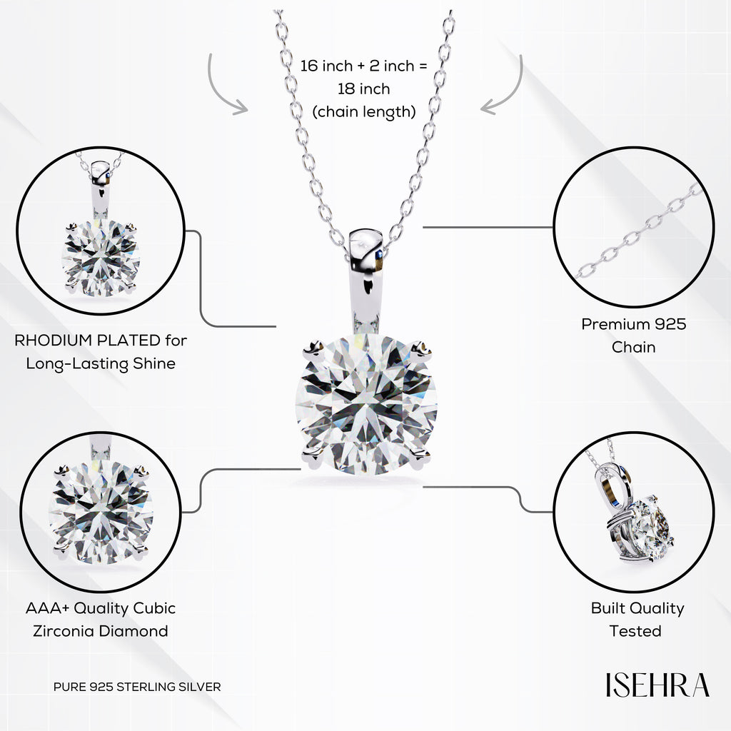 Elysian Spark Solitaire Sterling Silver Pendant Necklace for Women