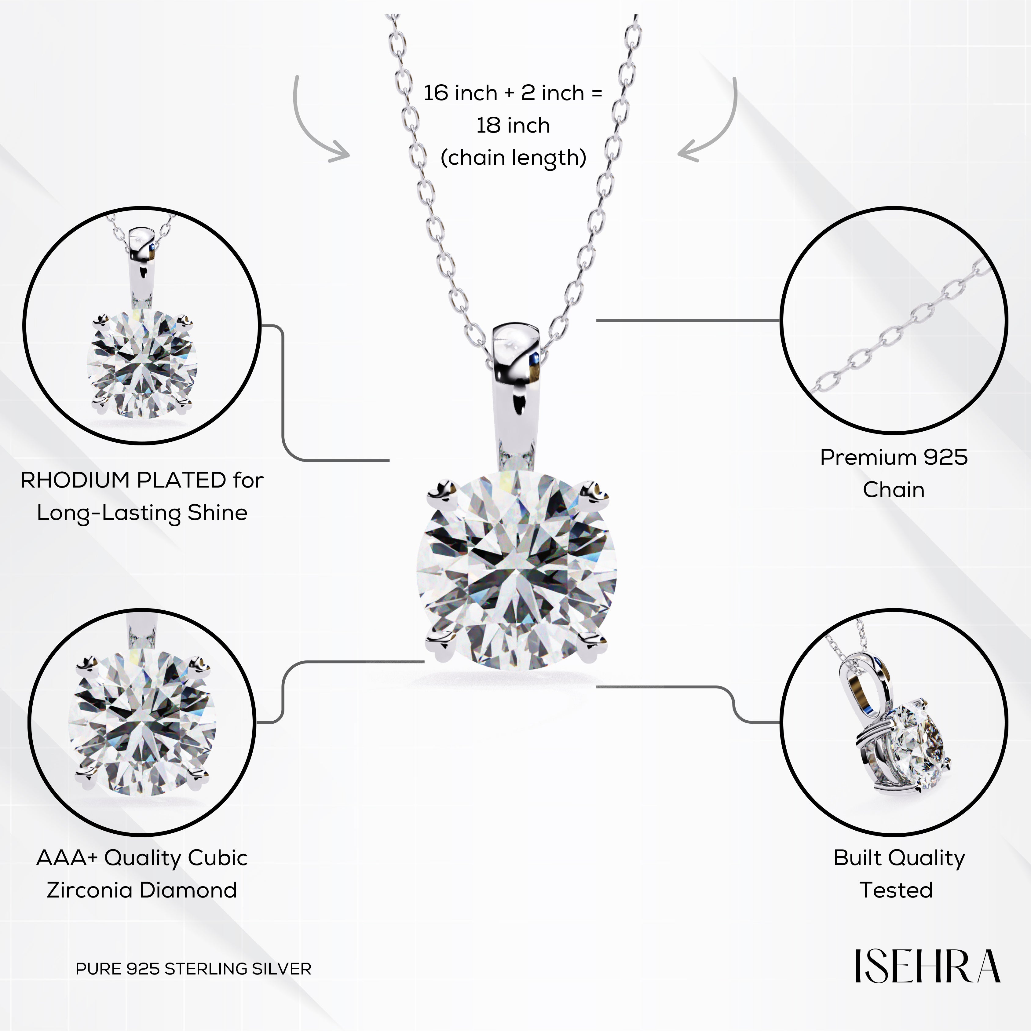 Elysian Spark Solitaire Sterling Silver Pendant Necklace for Women