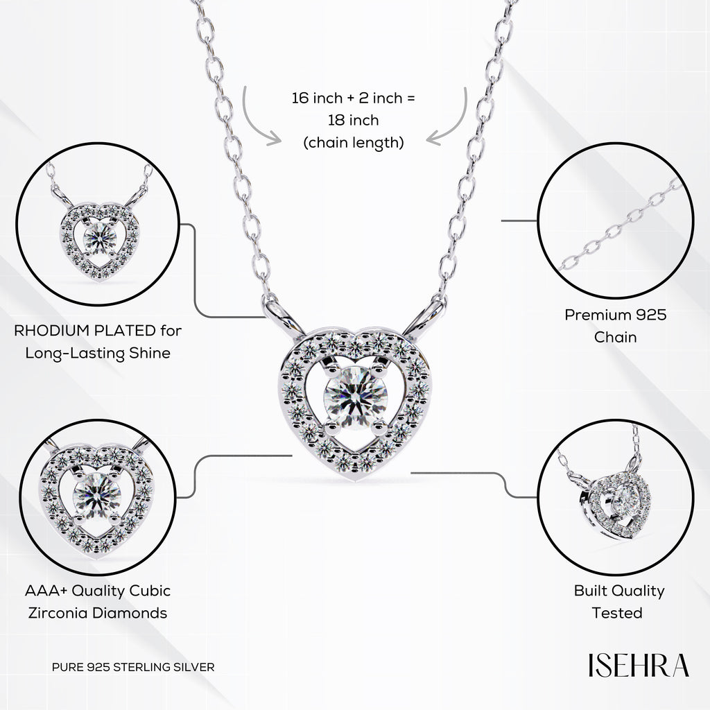 ISEHRA Dancing Heart Sterling Silver Pendant Necklace for Women