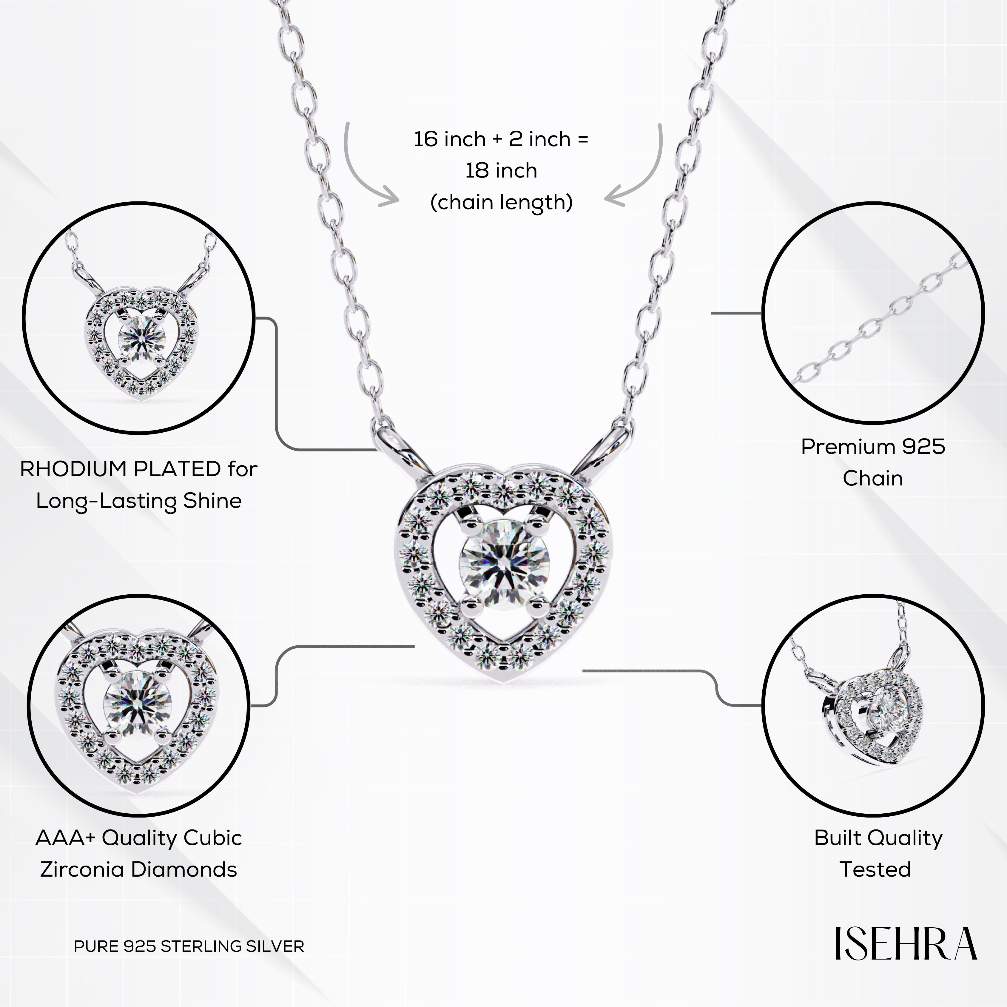 ISEHRA Dancing Heart Sterling Silver Pendant Necklace for Women