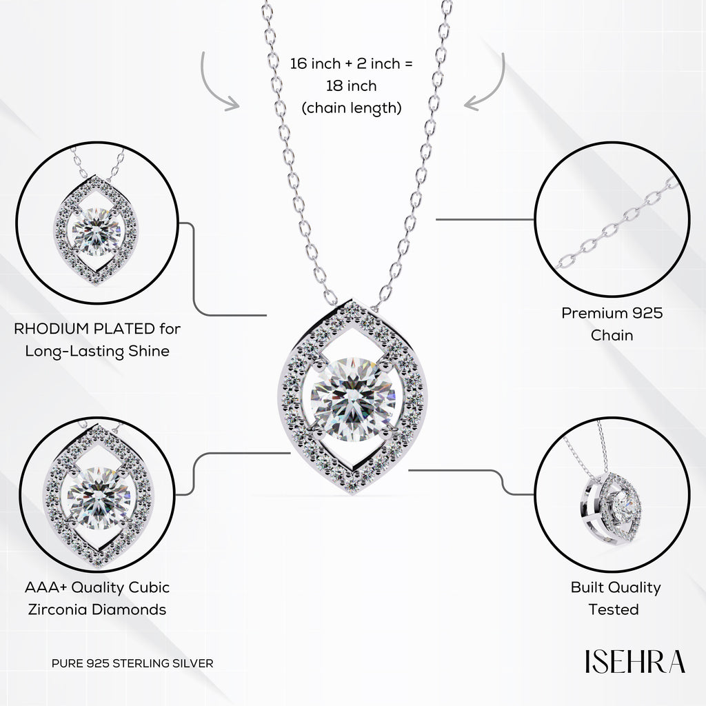Eye of Radiance Crystal Pendant Women’s Sterling Silver Necklace