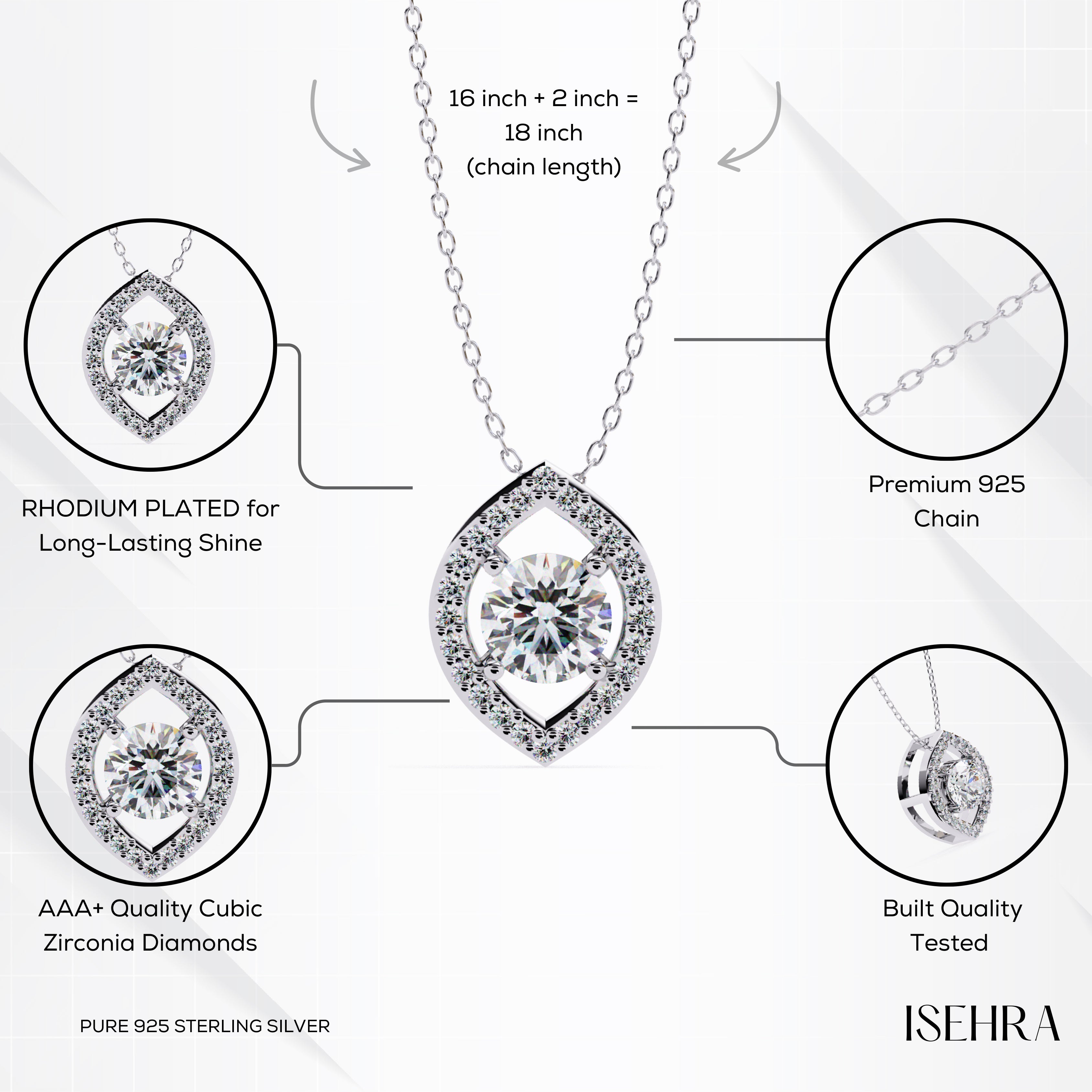 Eye of Radiance Crystal Pendant Women’s Sterling Silver Necklace