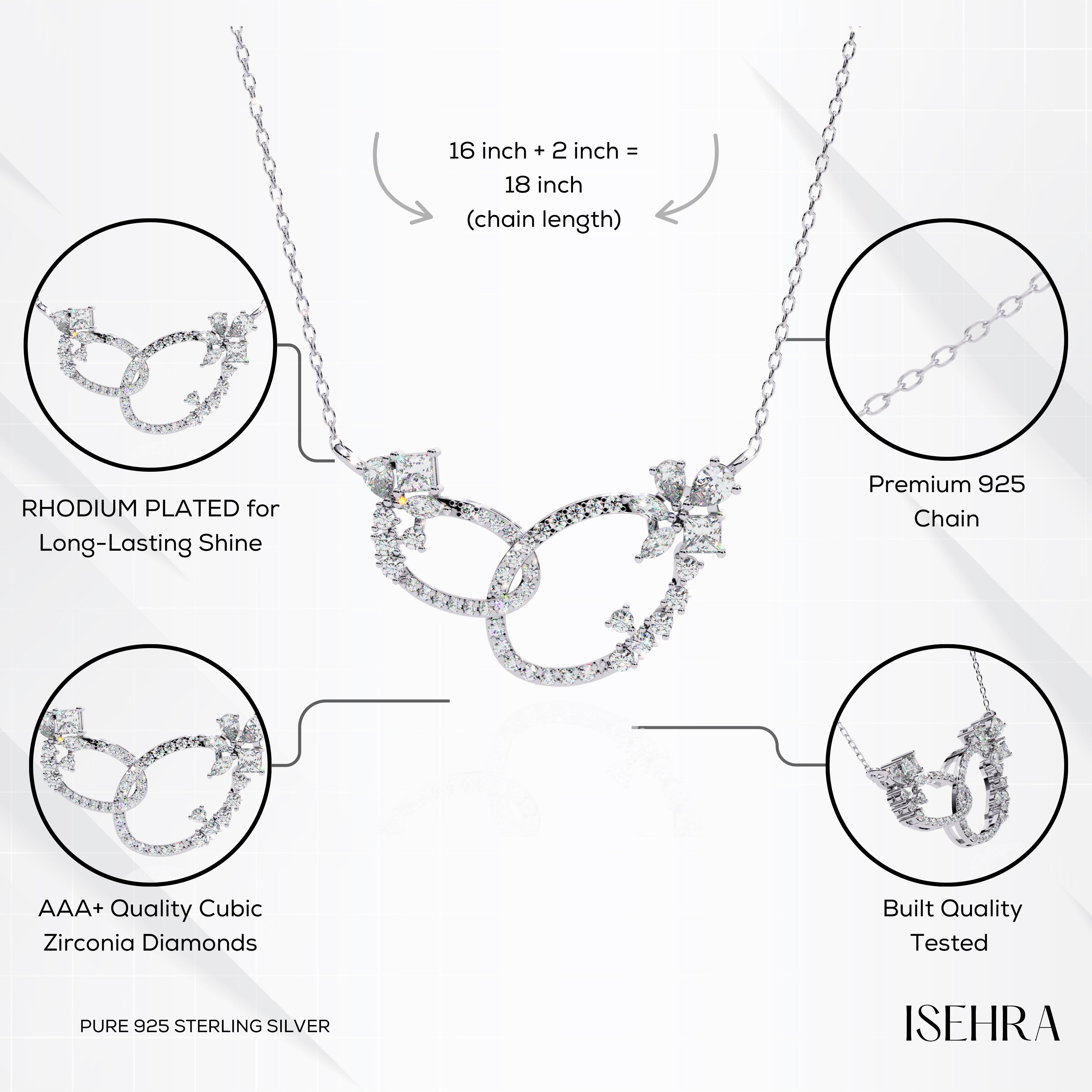 ISEHRA Infinite Sparkle Sterling Silver Pendant Necklace for Women