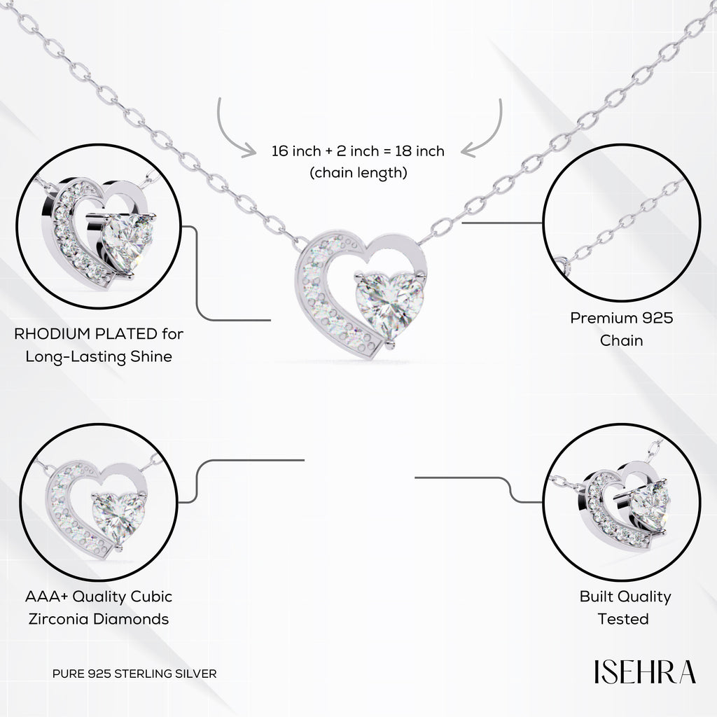 ISEHRA Whispered Heart Sterling Silver Pendant Necklace
