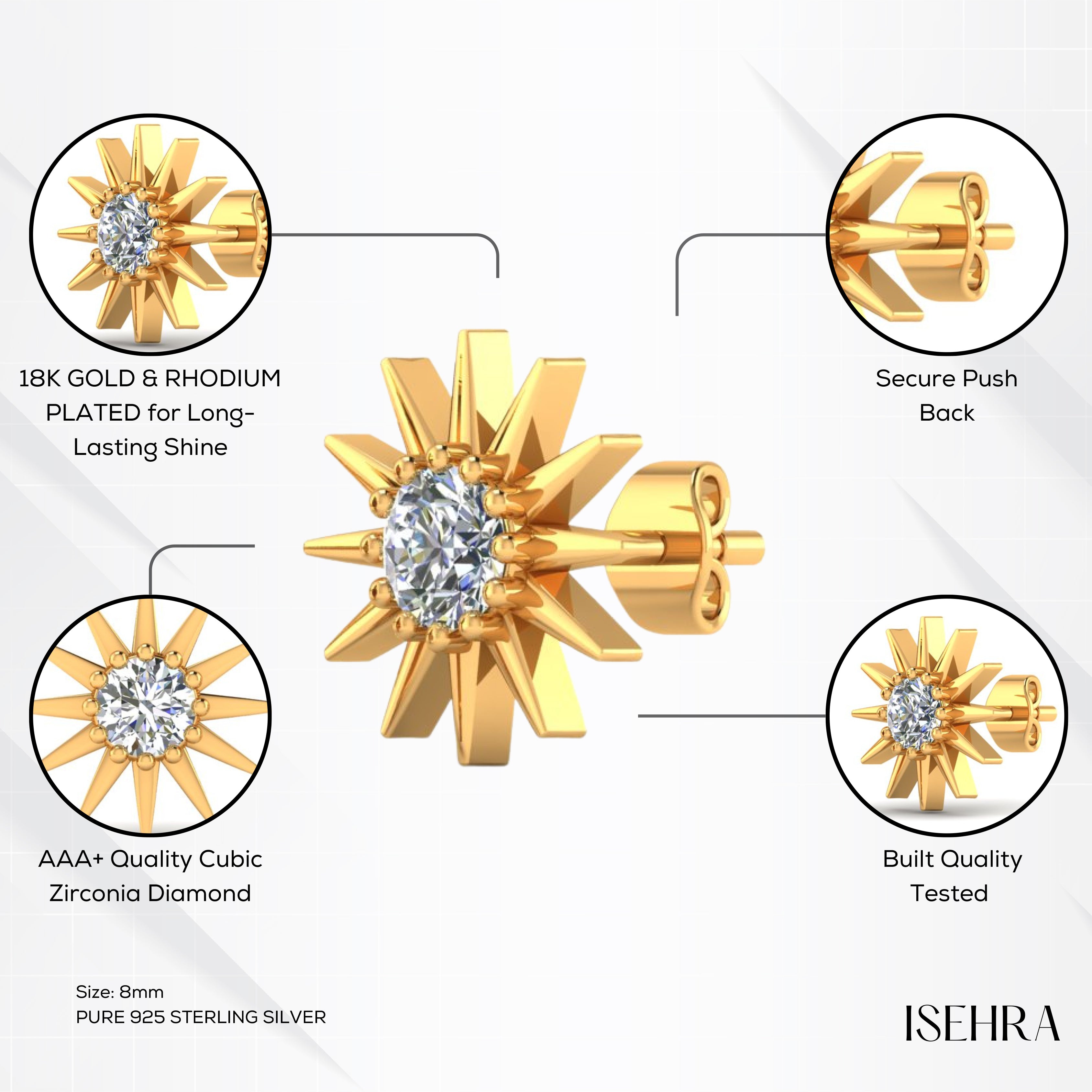 Sun Earrings Stud for Men – Pure 925 Sterling Silver