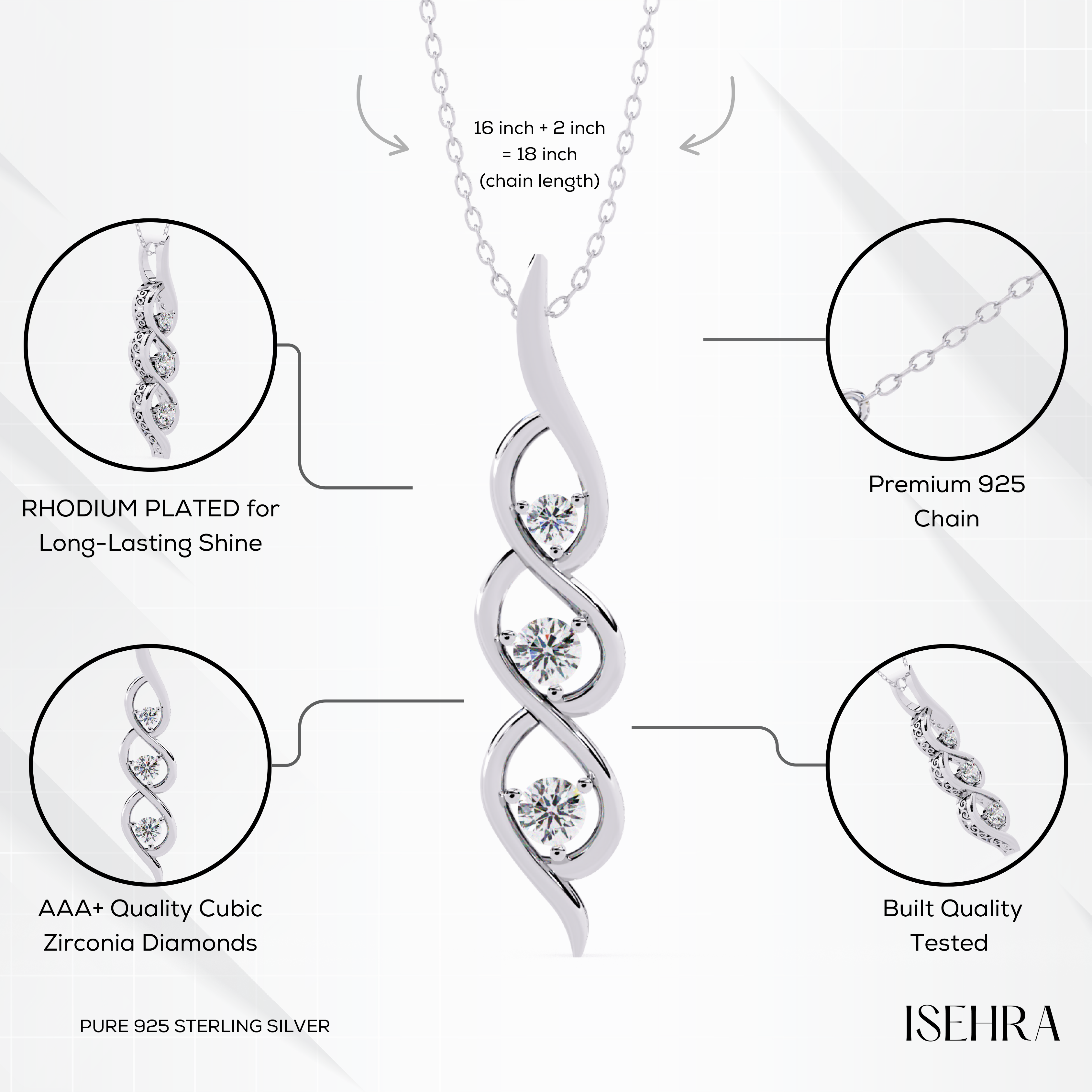 Eternal Radiance 925 Sterling Silver Pendant Necklace