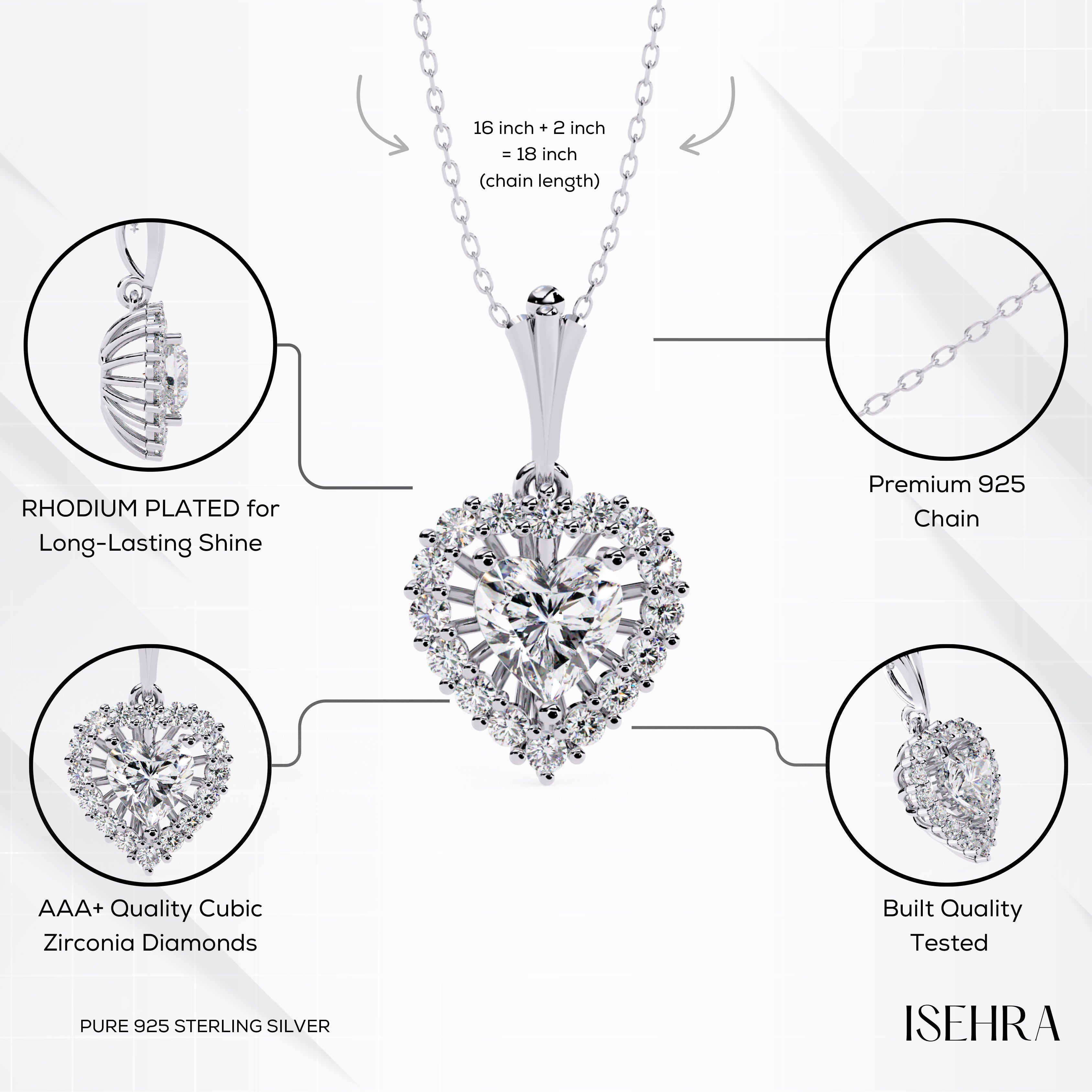 Heartshine Halo Pendant Necklace for Women – 925 Sterling Silver