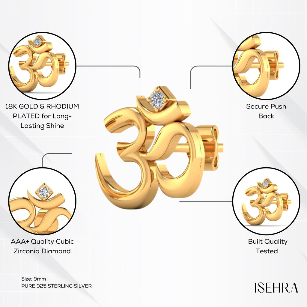 Men's Om Gold 925 Sterling Silver Single Stud Earring