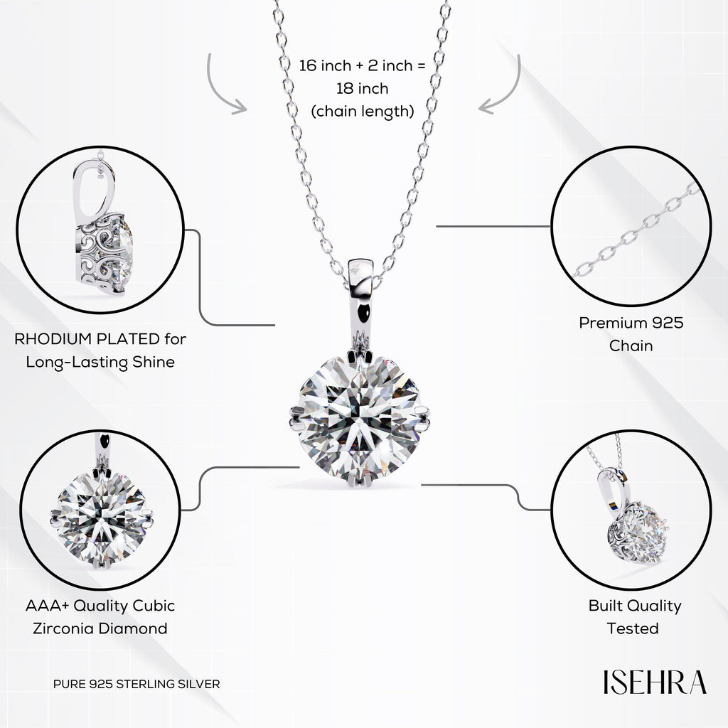 ISEHRA Artisan Glow Solitaire Sterling Silver Pendant Necklace for Women