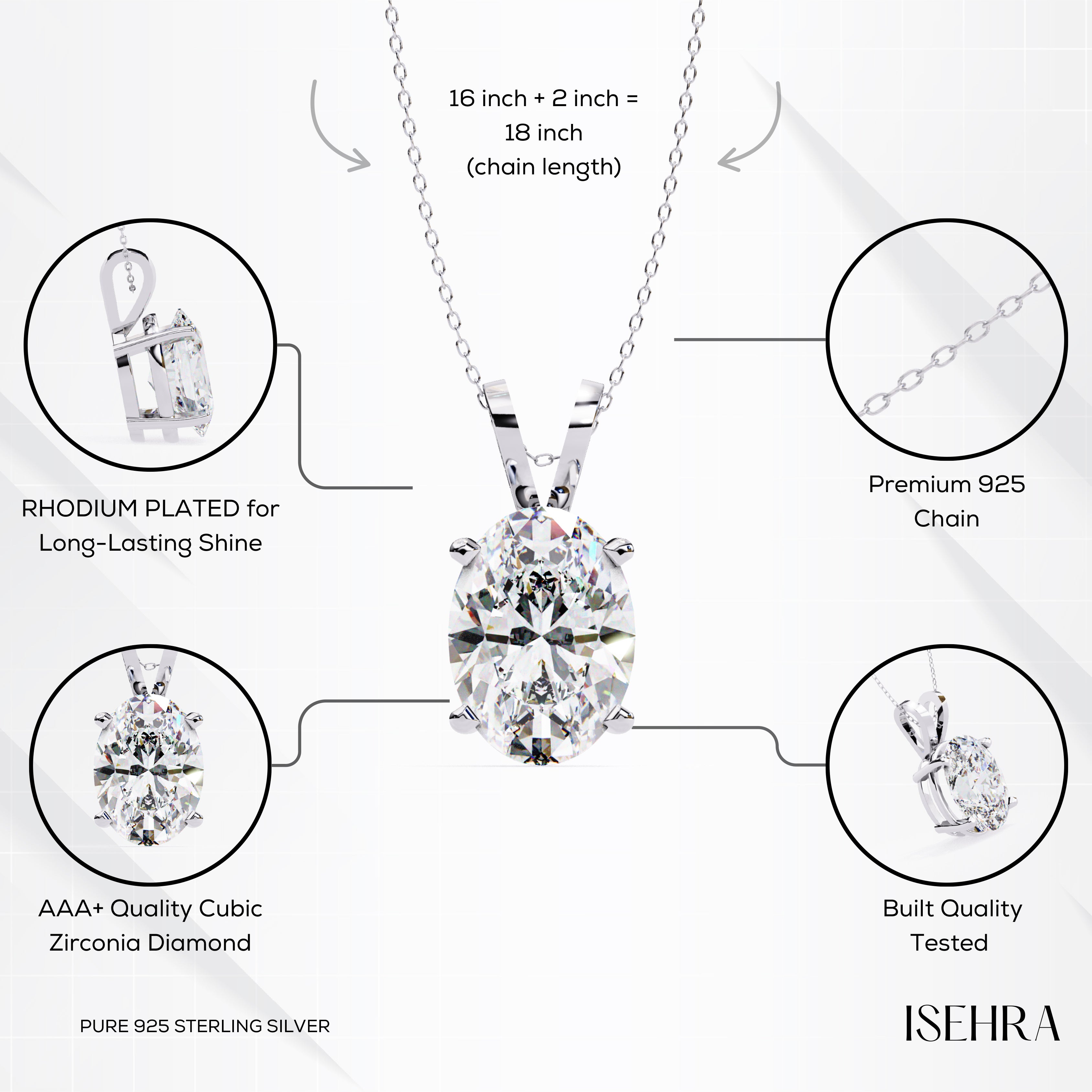 Vela Oval Sterling Silver Solitaire Pendant Necklace for Women