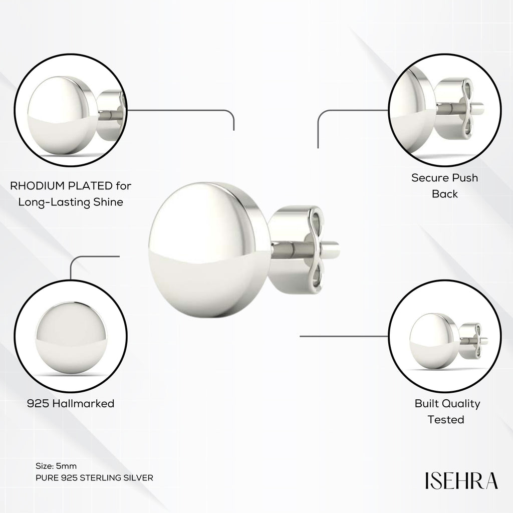Plain Round Single Stud Earrings for Men