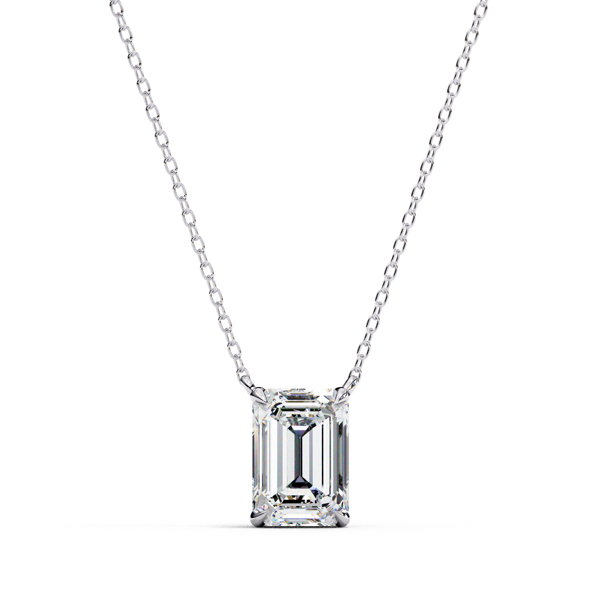 Sterling Silver Emerald-Cut Solitaire Pendant Necklace for Women
