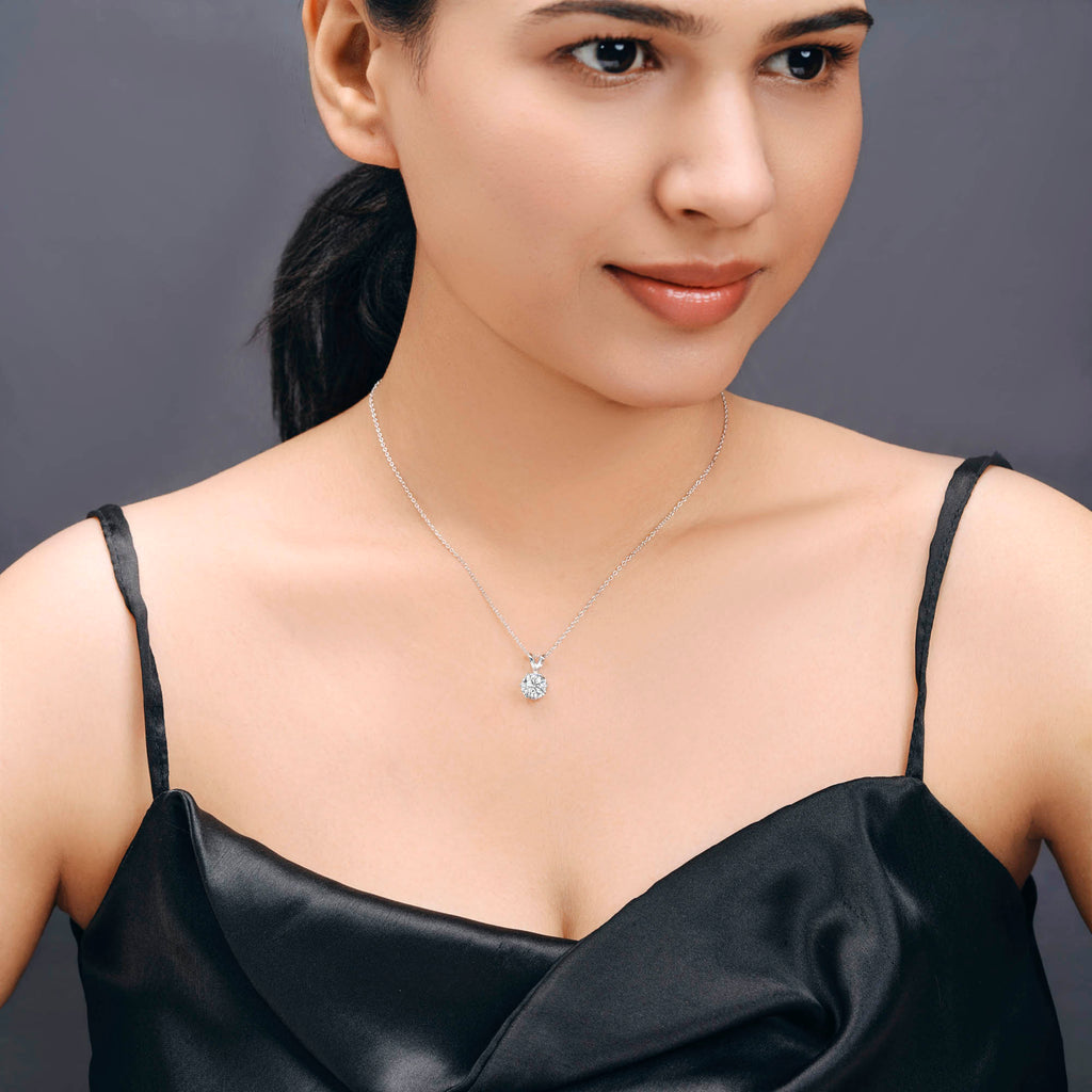 ISEHRA Crown Solitaire Sterling Silver Pendant Necklace for Women