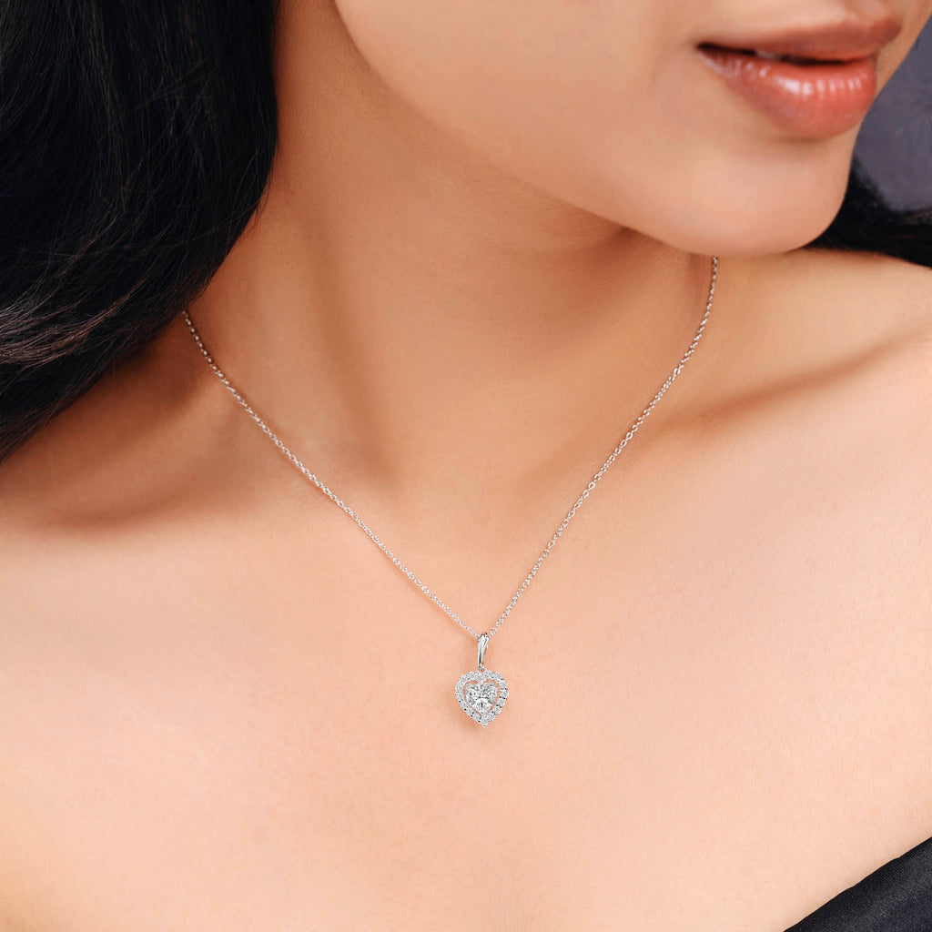 Heartshine Halo Pendant Necklace for Women – 925 Sterling Silver