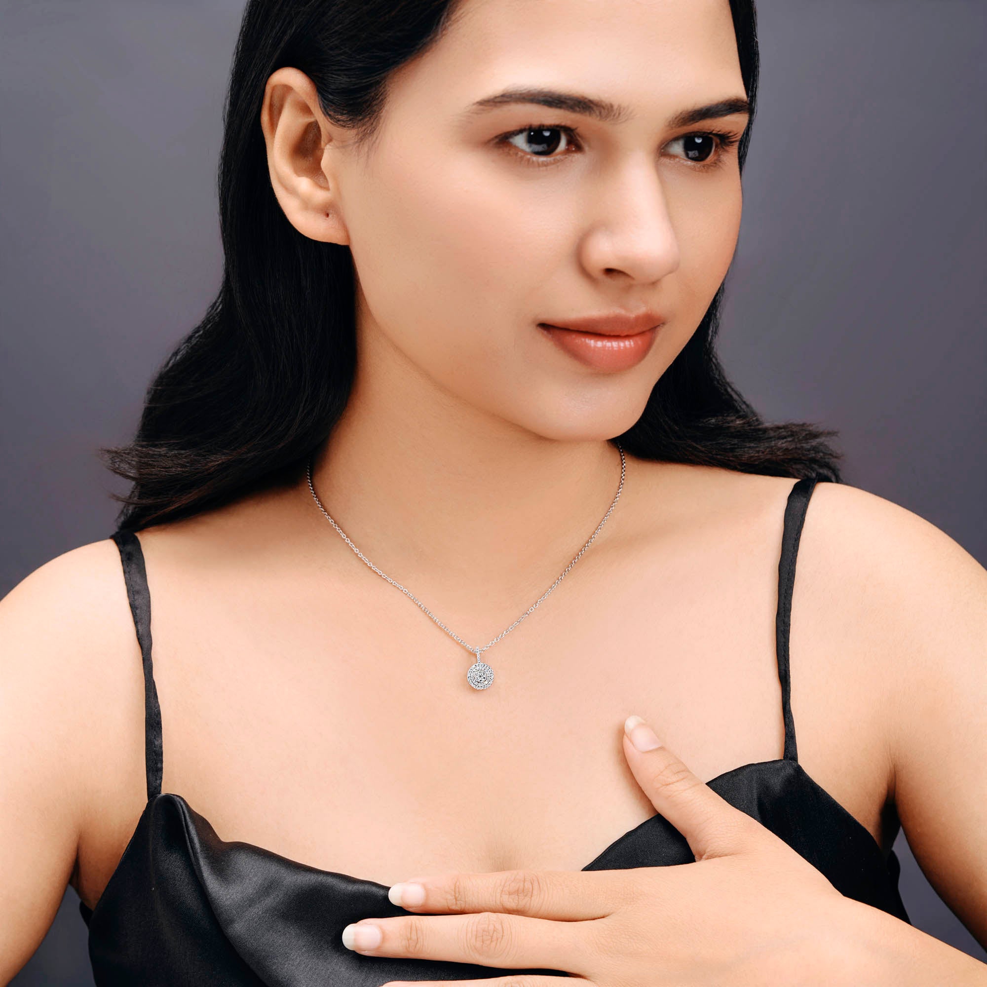 ISEHRA Halo Cluster Sterling Silver Pendant Necklace for Women