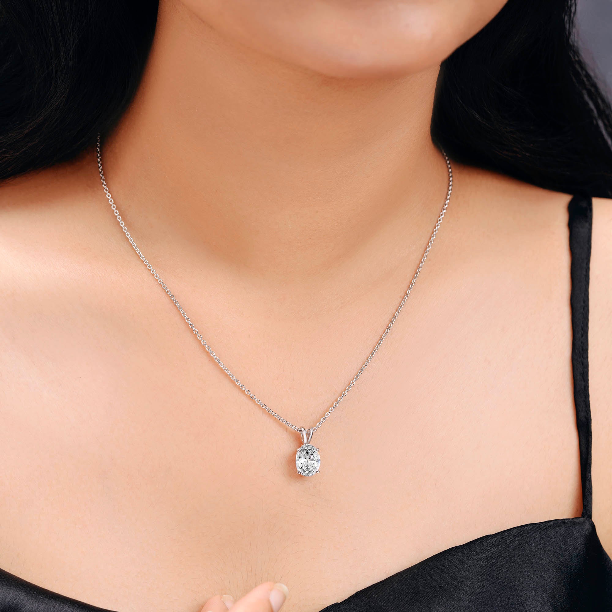Vela Oval Sterling Silver Solitaire Pendant Necklace for Women