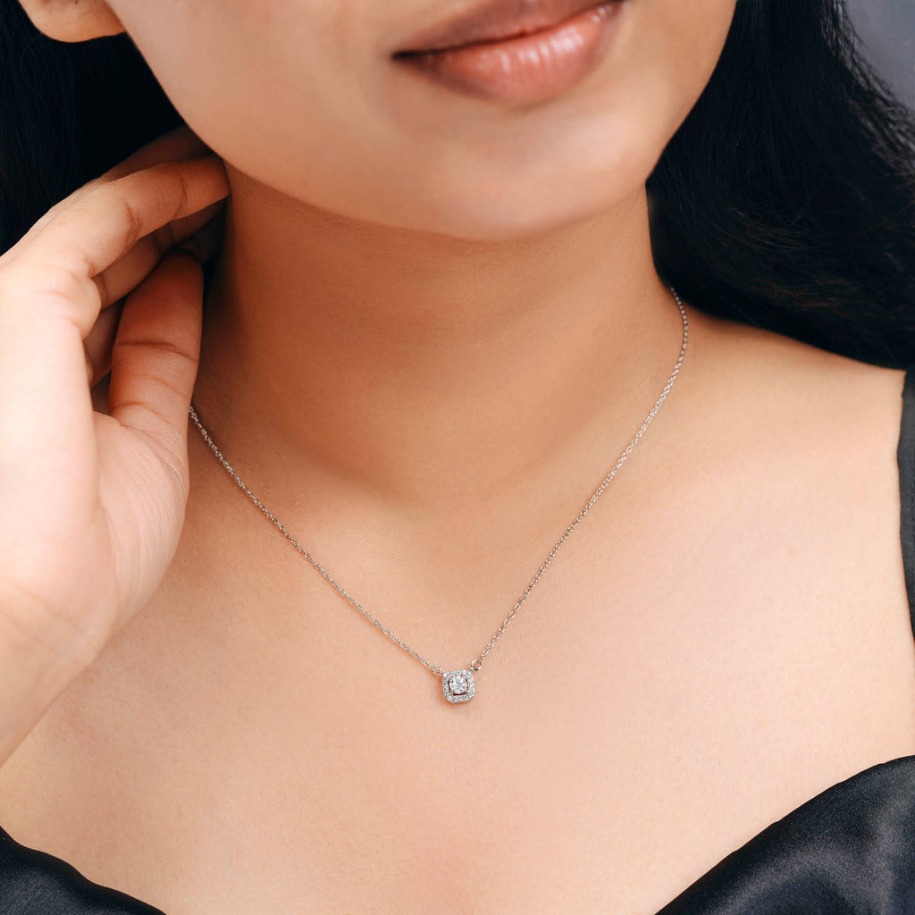 ISEHRA Cushion Sparkle Sterling Silver Pendant Necklace for Women