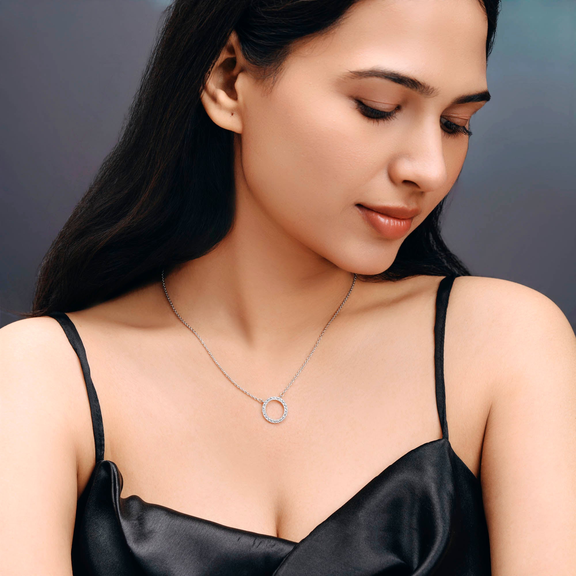 ISEHRA Sterling Silver Open Circle Pendant Necklace for Women