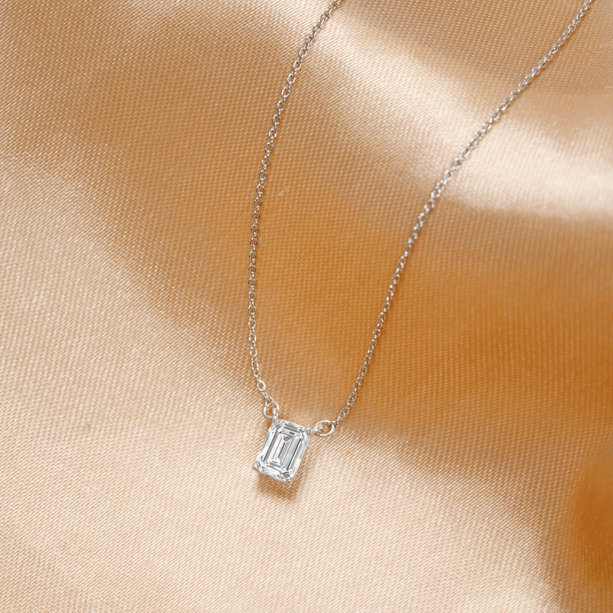 Sterling Silver Emerald-Cut Solitaire Pendant Necklace for Women